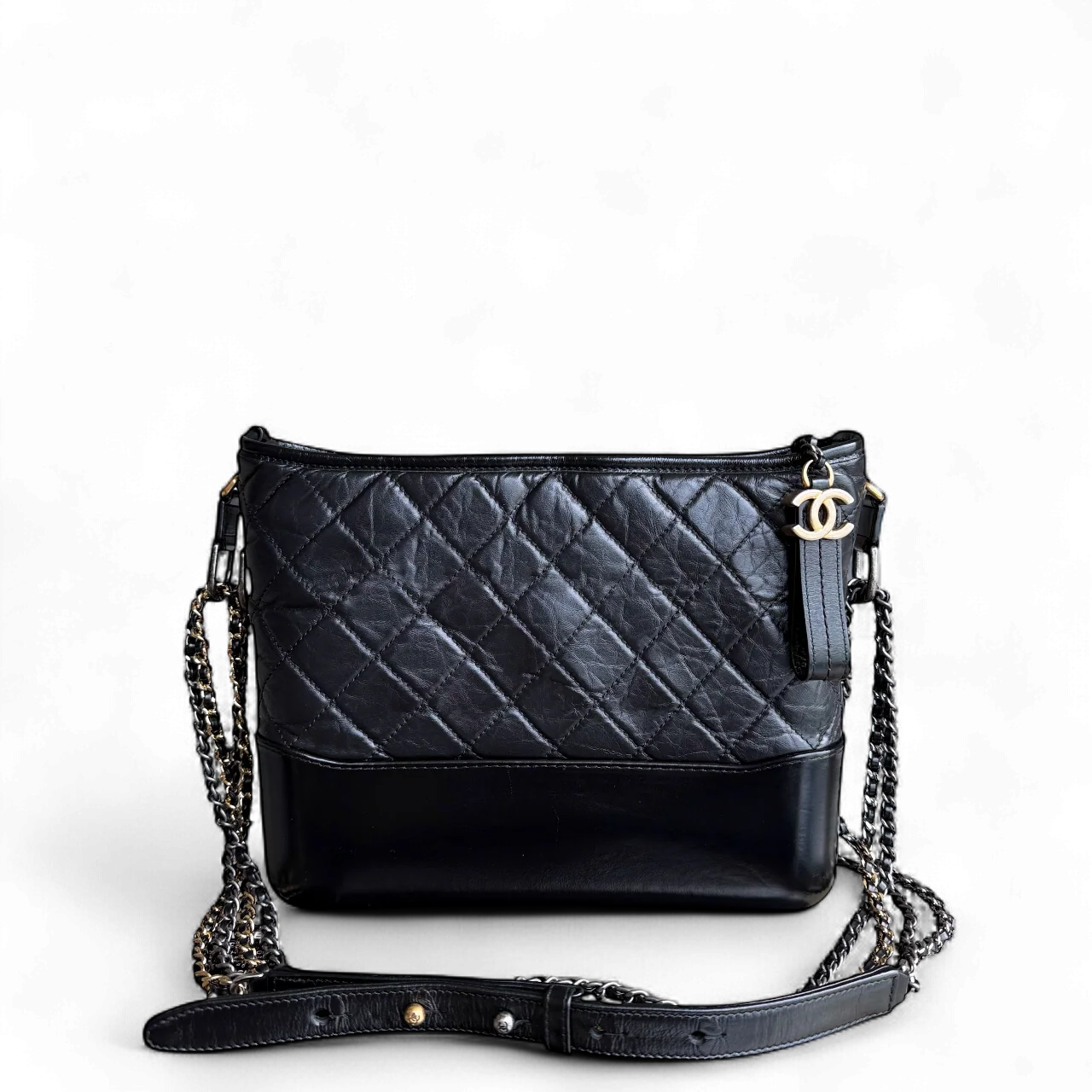 Chanel Gabrielle Medium - Quilted Aged Calfskin Black Two-tone Gold Hardware Series 23