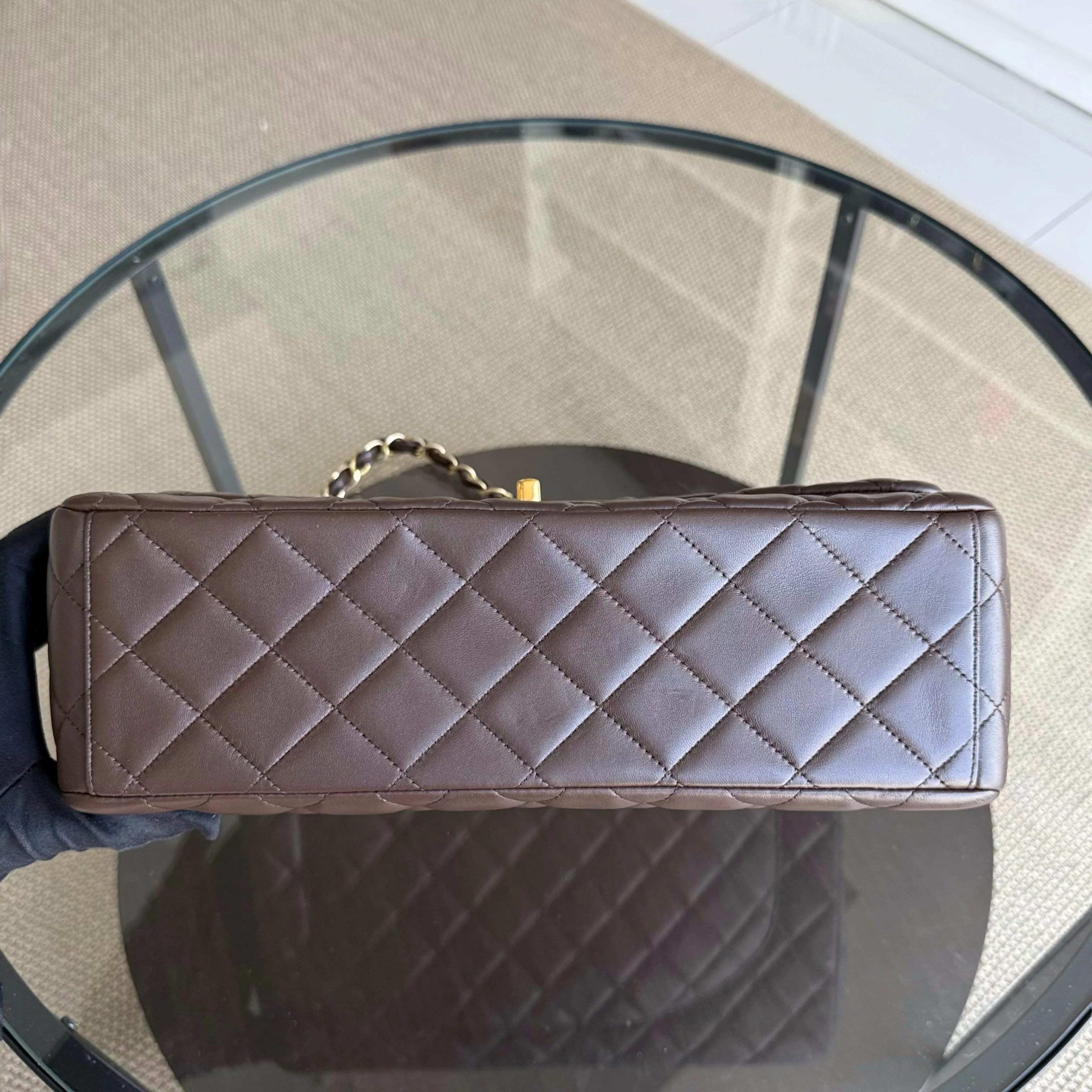 Chanel Classic Flap Maxi - Quilted Lambskin Single Flap Brown Gold Hardware Series 14