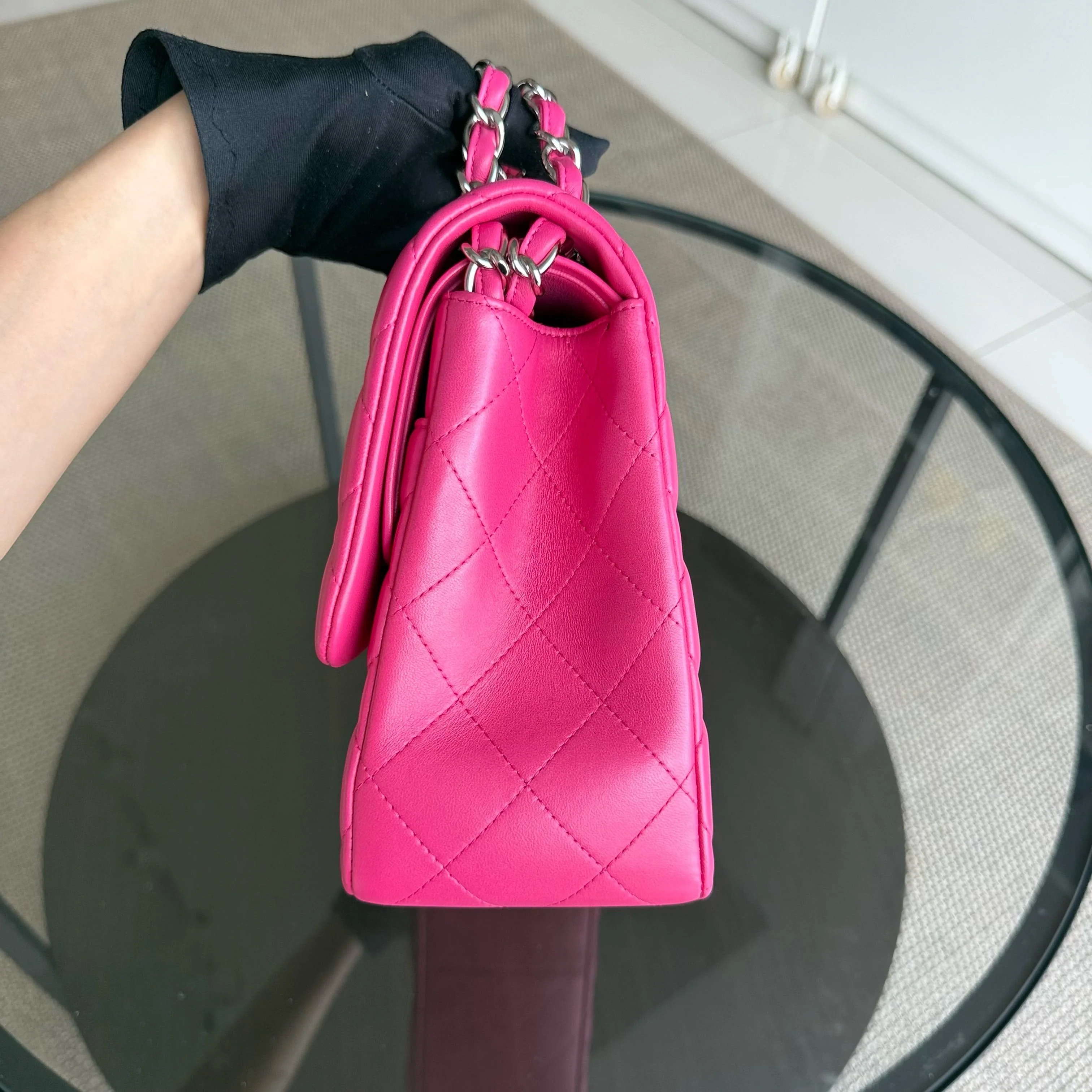 Chanel Classic Flap Jumbo - Double Flap 30CM Quilted Lambskin Pink Silver Hardware Series 19