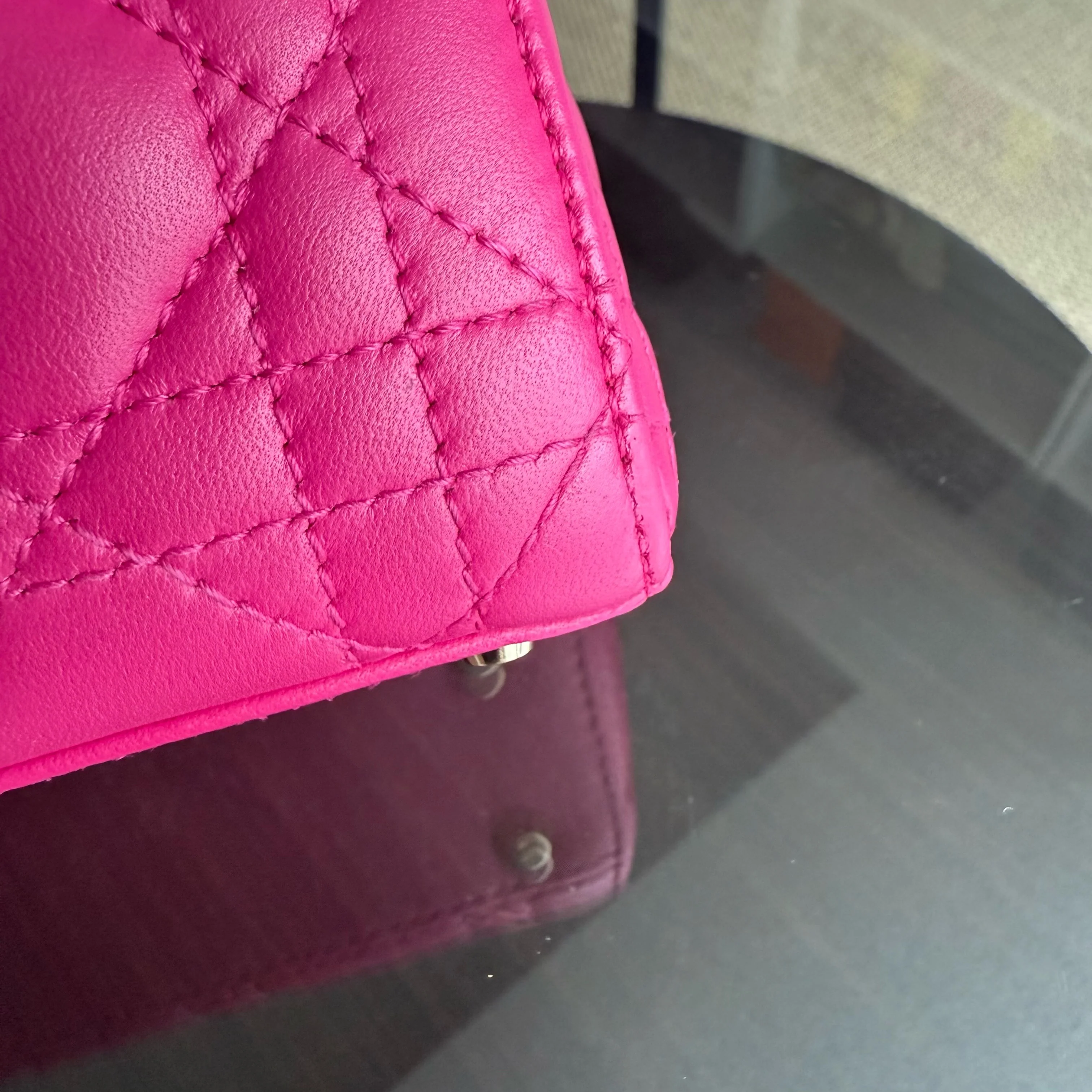 Dior Lady Mini - Cannage Lambskin Hot Pink Gold Hardware Adjustable Strap