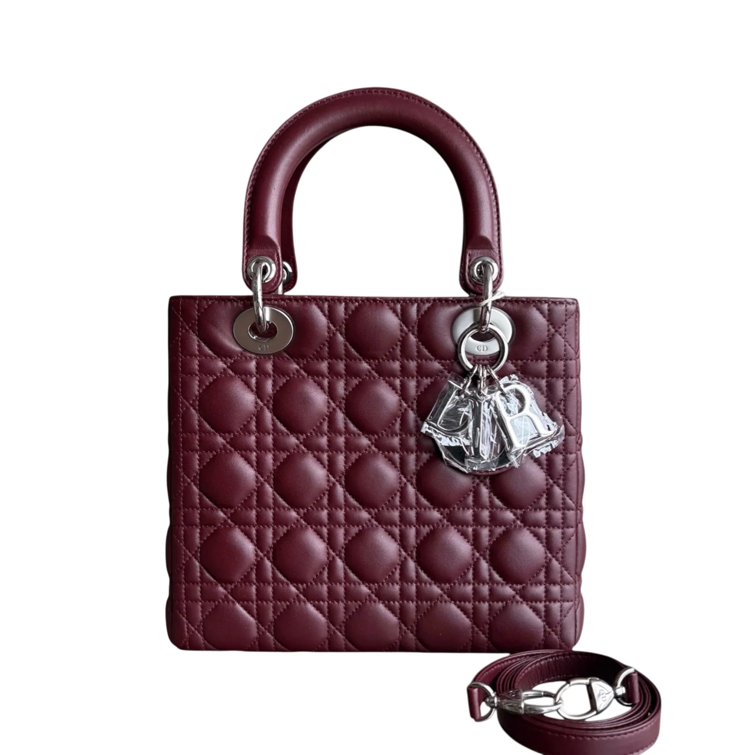 Dior Lady Medium - Cannage Lambskin Burgundy Silver Hardware