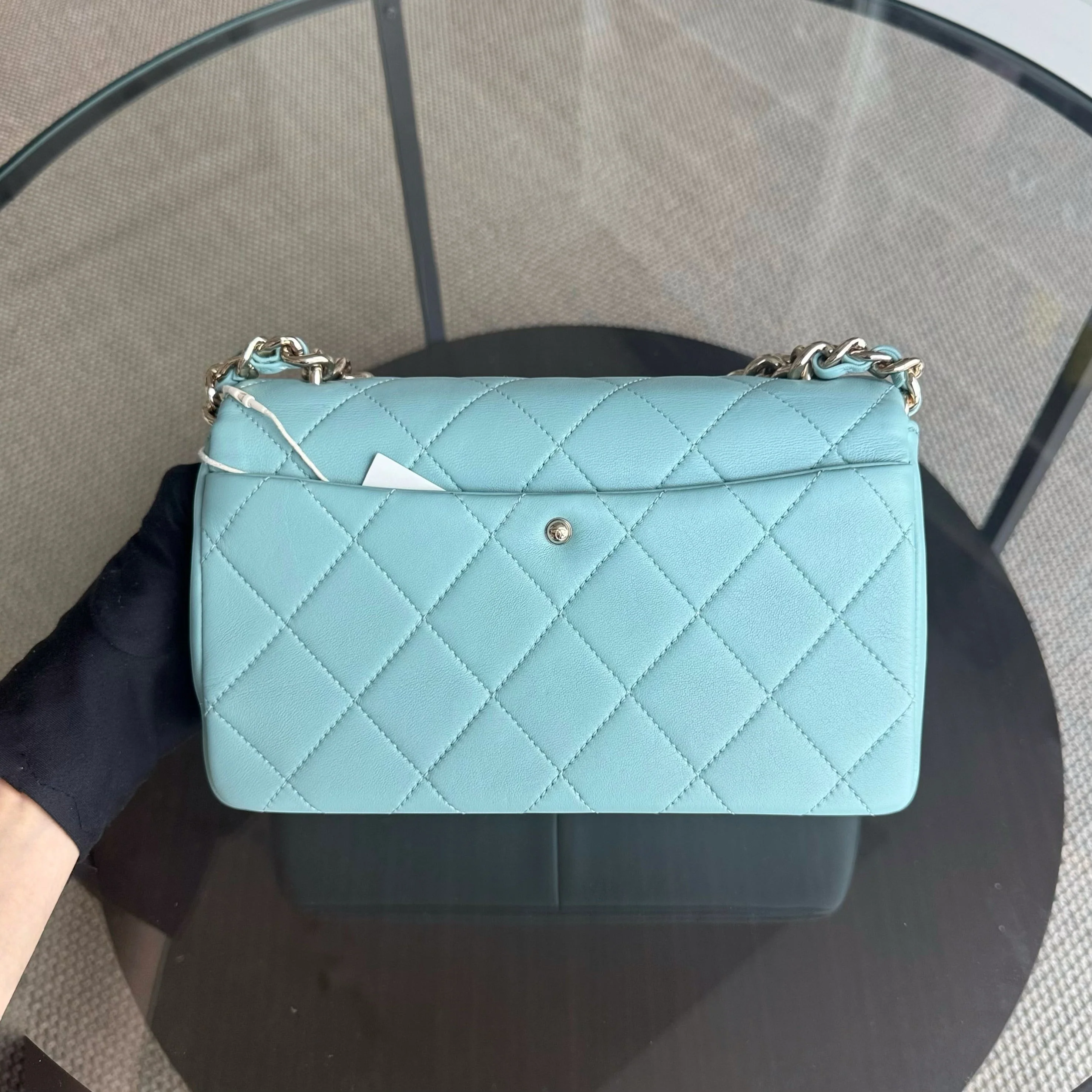 Chanel 2020 Elegant Resin Chain Seasonal Flap - Quilted Lambskin Tiffany Blue GHW No 29