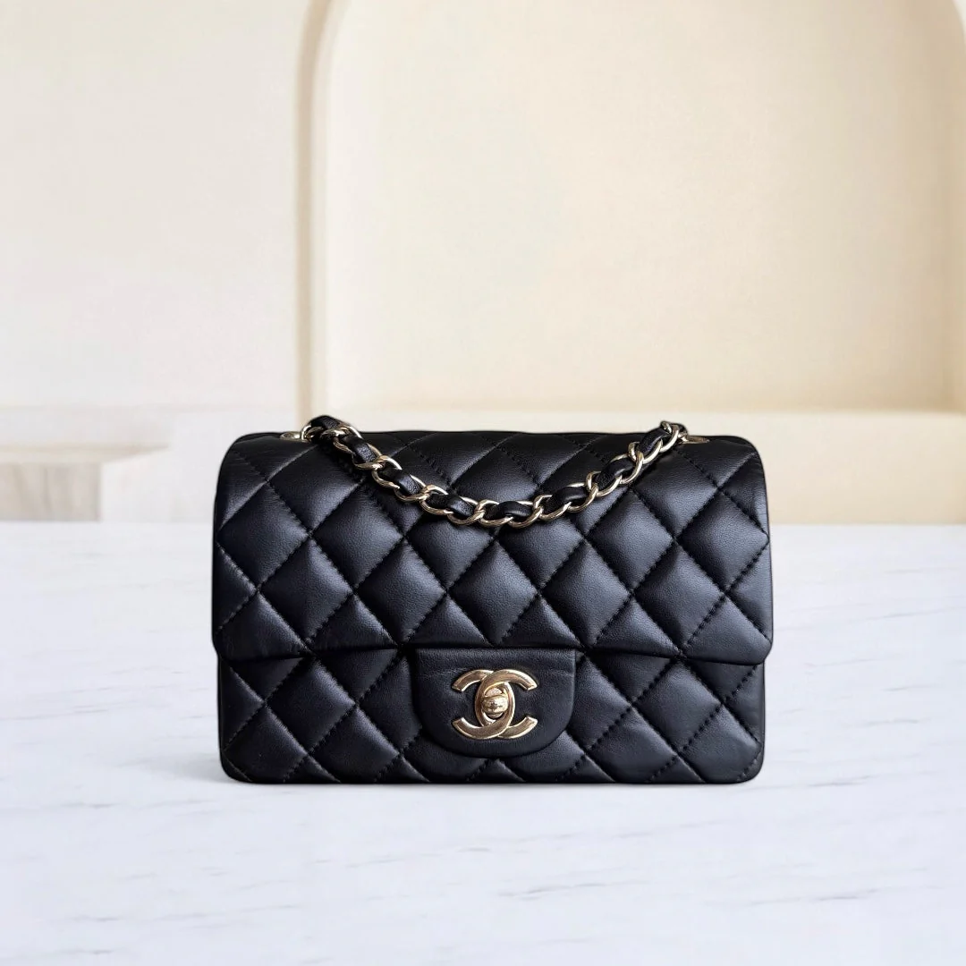 Chanel Classic Flap Mini Rectangle - Quilted Lambskin Black Gold Hardware Series 23