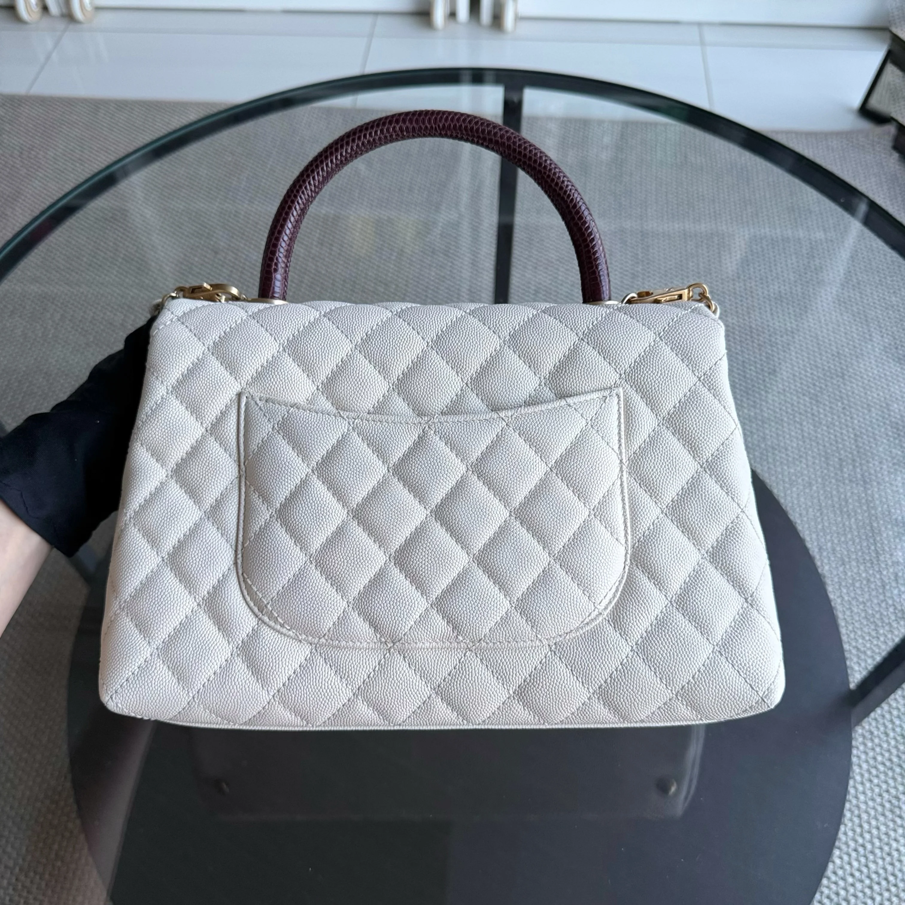 Chanel Coco Handle Medium - Caviar Quilted Lizard Handle White Gold Hardward 24