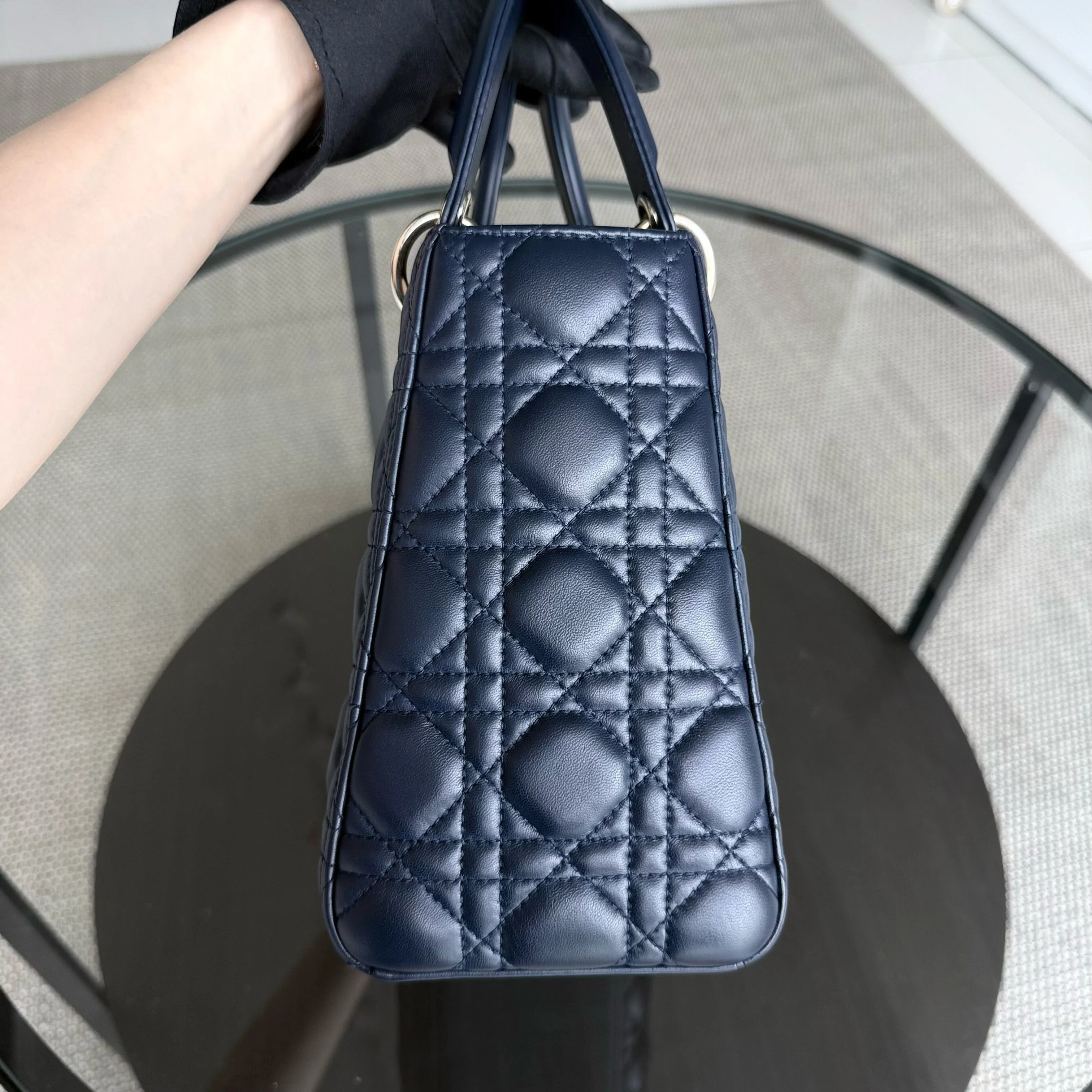 Dior Lady Medium - Cannage Lambskin Dark Blue Gold Hardware Adjustable Strap