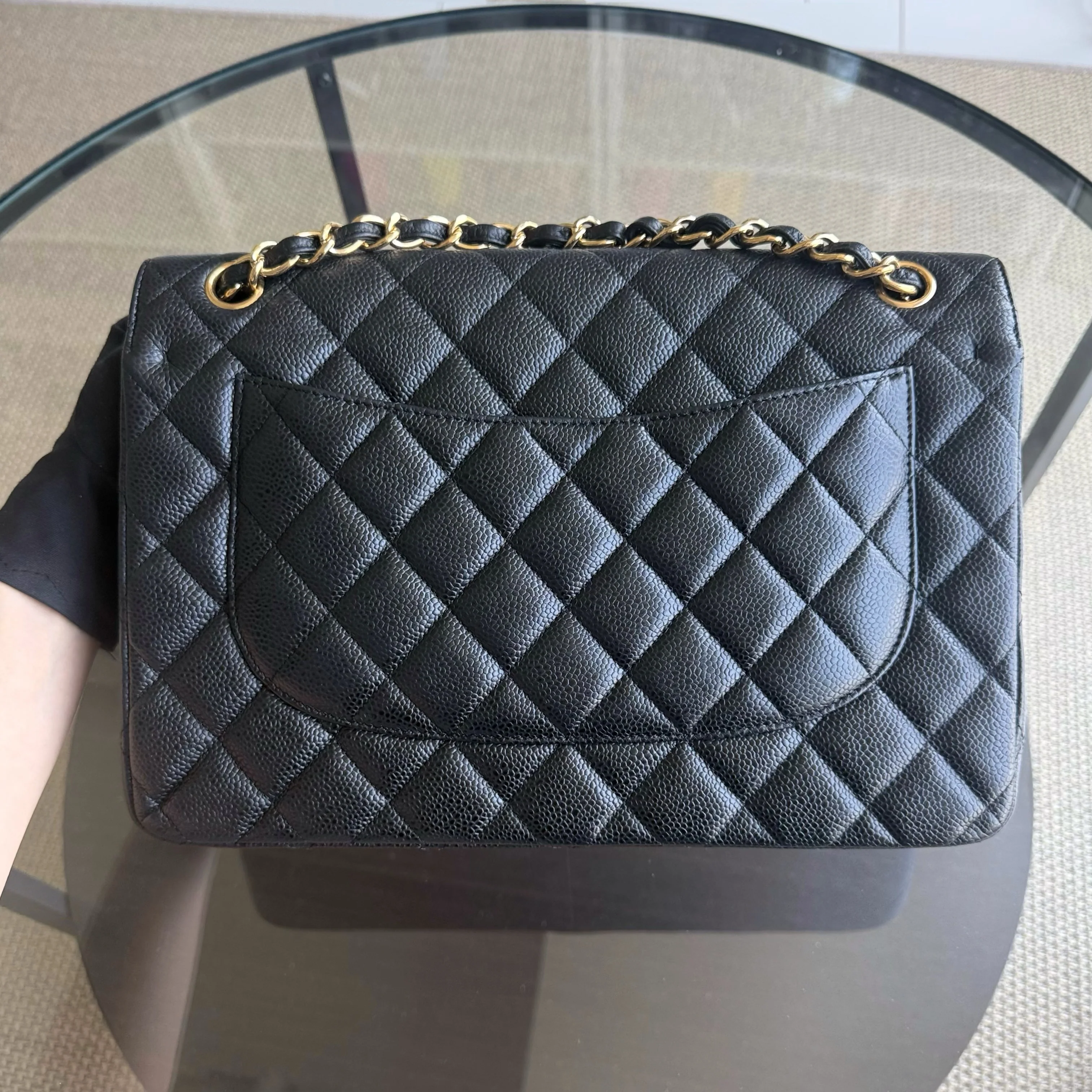 Chanel Classic Flap Jumbo - Caviar 30CM Double Flap Quilted Grained Calfskin Black Gold Hardware Series 16