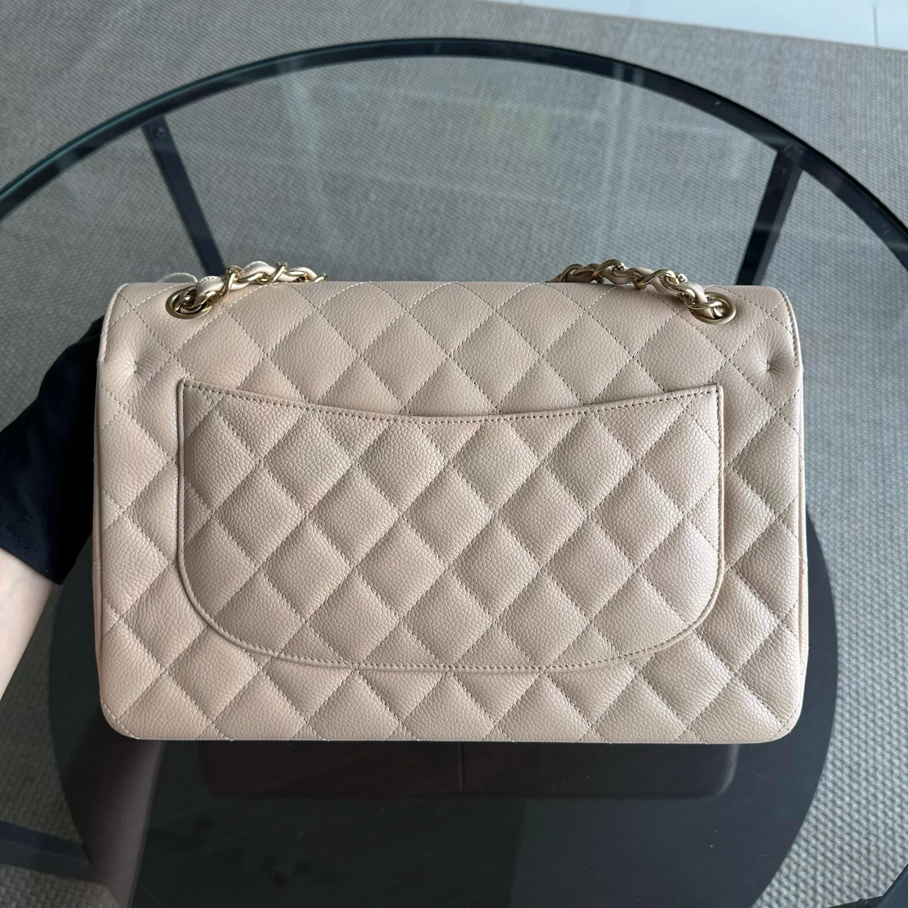 Chanel Classic Flap Jumbo - Caviar Quilted Double Flap Light Beige Gold Hardware