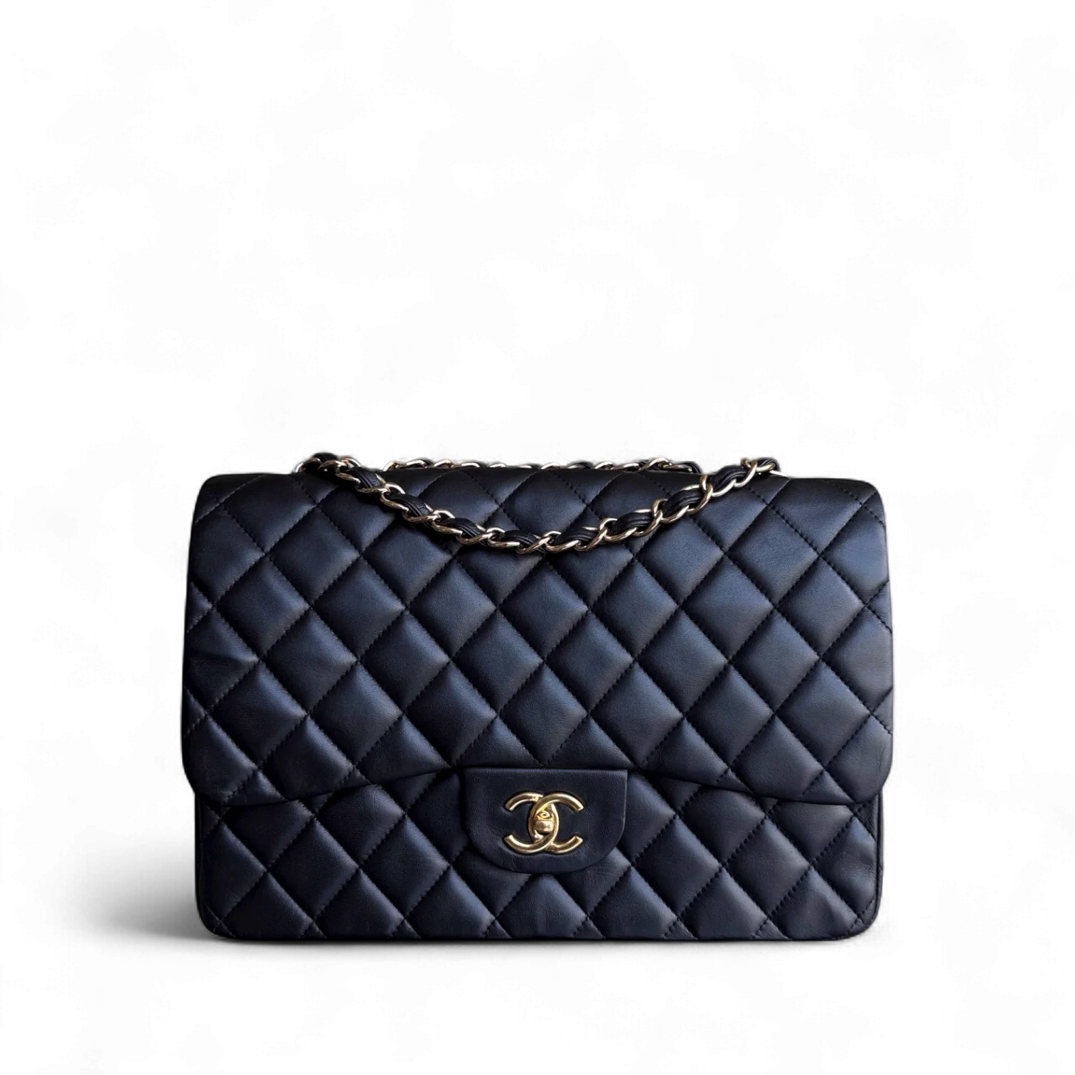 Chanel Classic Flap Jumbo - 30CM Single Flap Quilted Lambskin Black Gold Hardware Series 13