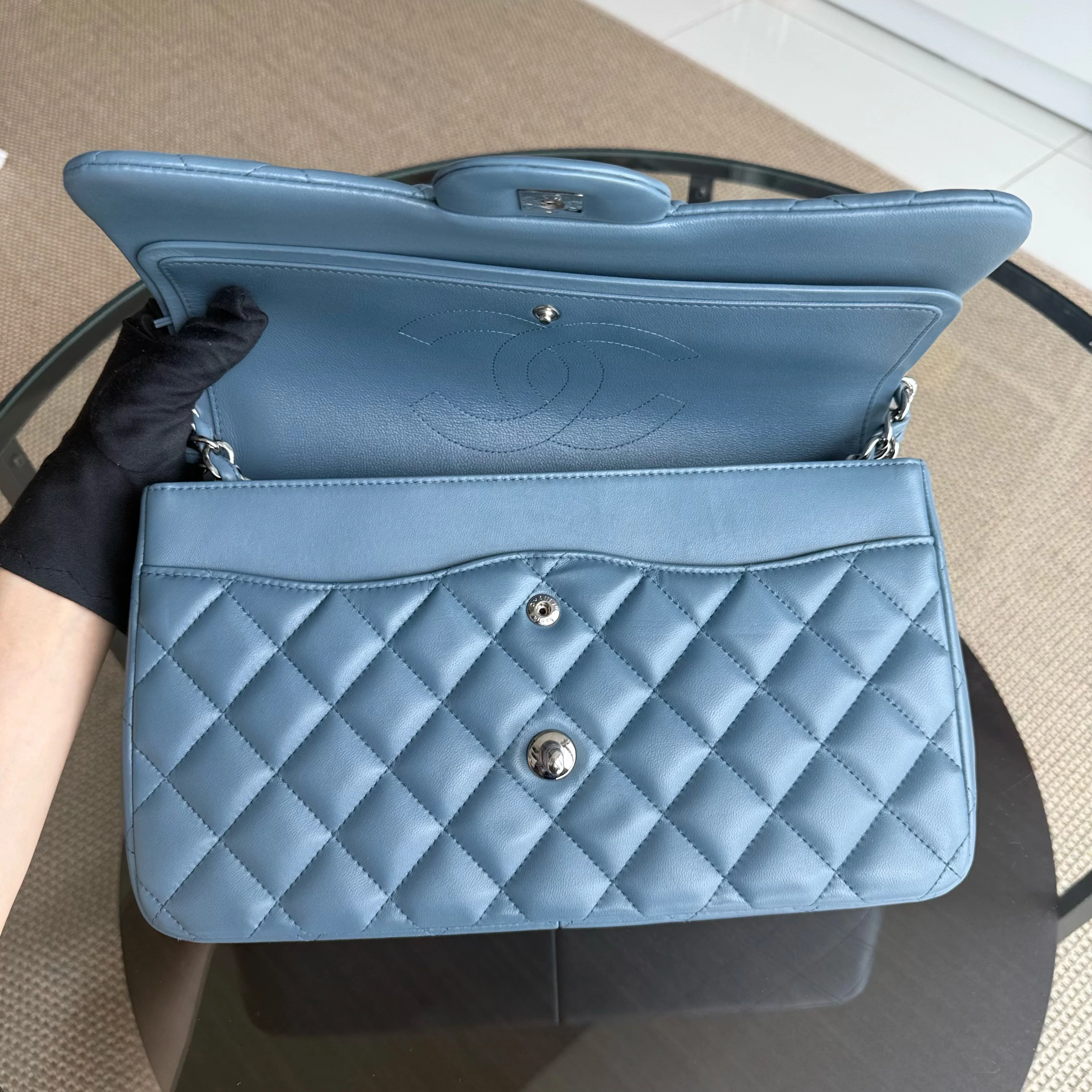 Chanel Classic Flap Jumbo - 30CM Lambskin Double Flap Blue Silver Hardware Series 17