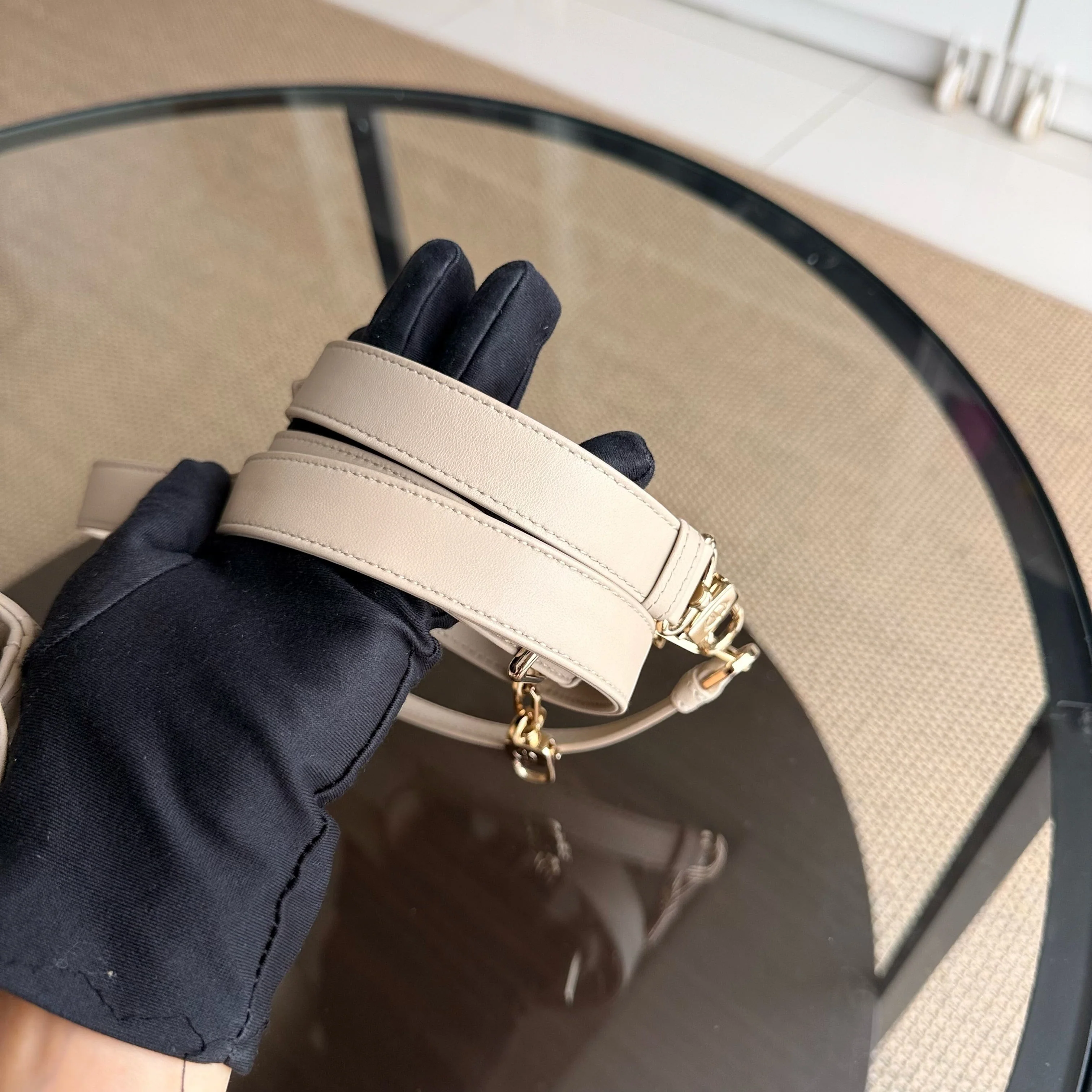 Dior D-Joy Medium Cannage Lambskin Beige Golden Hardware Shoulder Bag