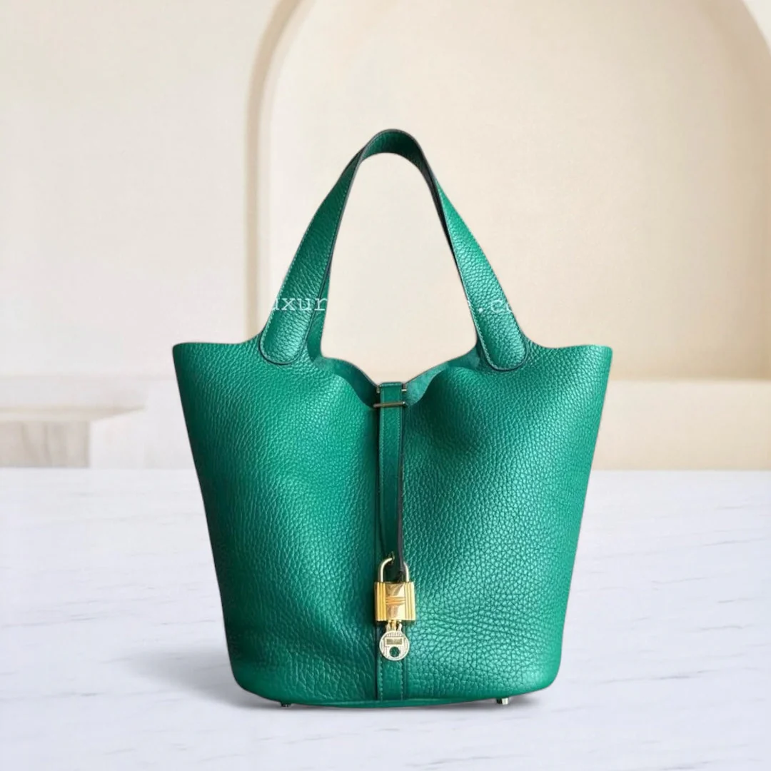 Hermes Picotin 22 - Bambou Vert Vertigo Clemence Leather Gold Hardware