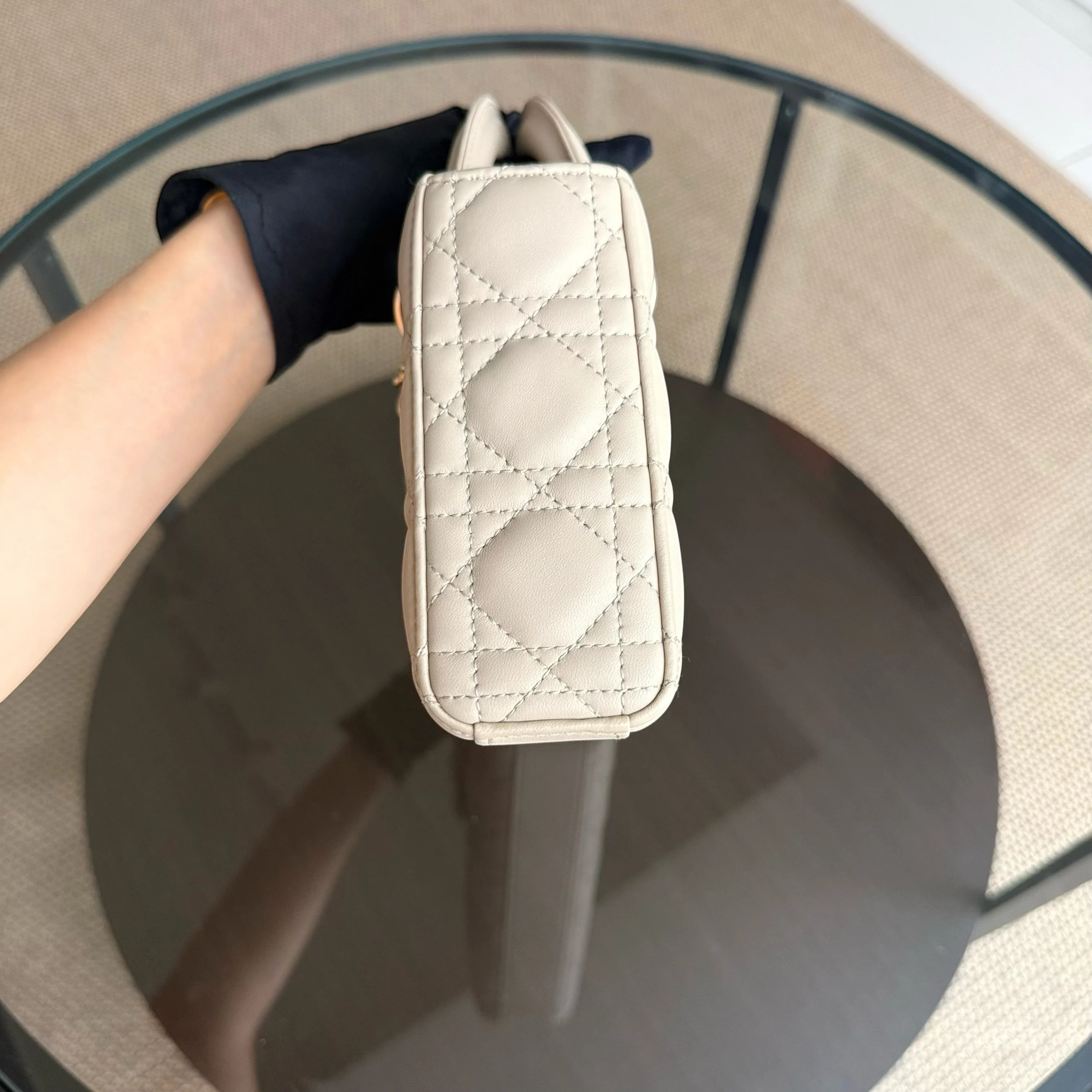 Dior D-Joy Medium Cannage Lambskin Beige Golden Hardware Shoulder Bag