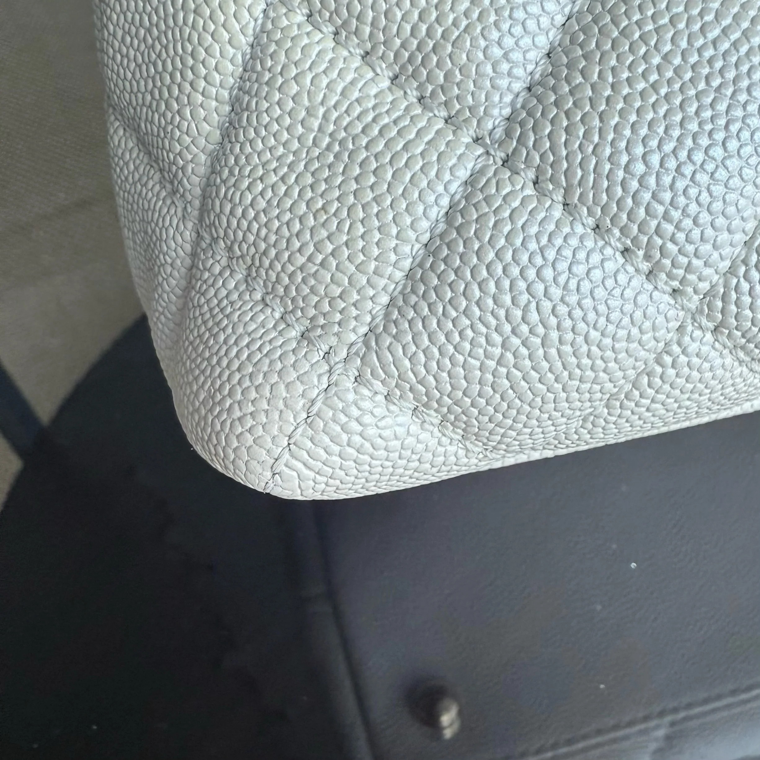 Chanel Coco Handle Medium - Caviar 29CM Quilted Irridescent Pearl White Gold Hardware Series 30