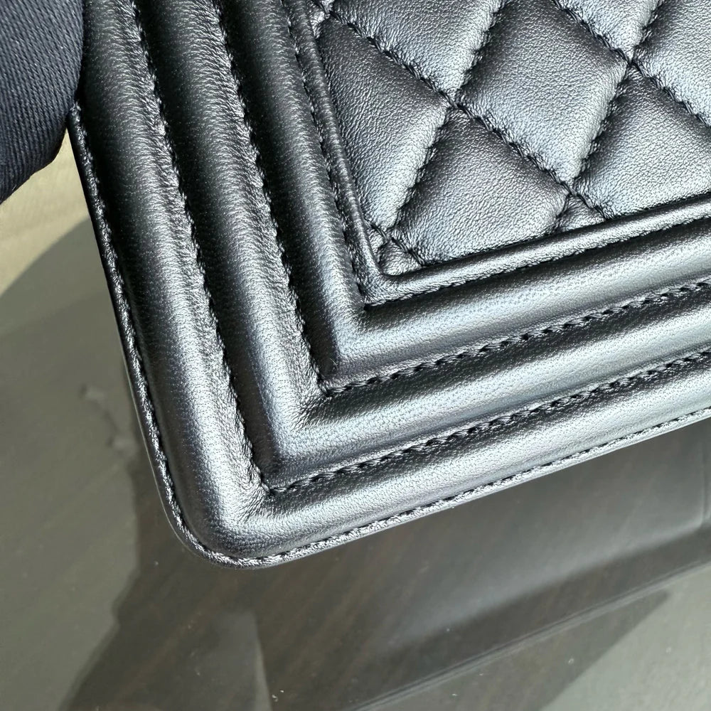 Chanel Boy New Medium - 28CM Quilted Lambskin Black Silver Hardware Series 23