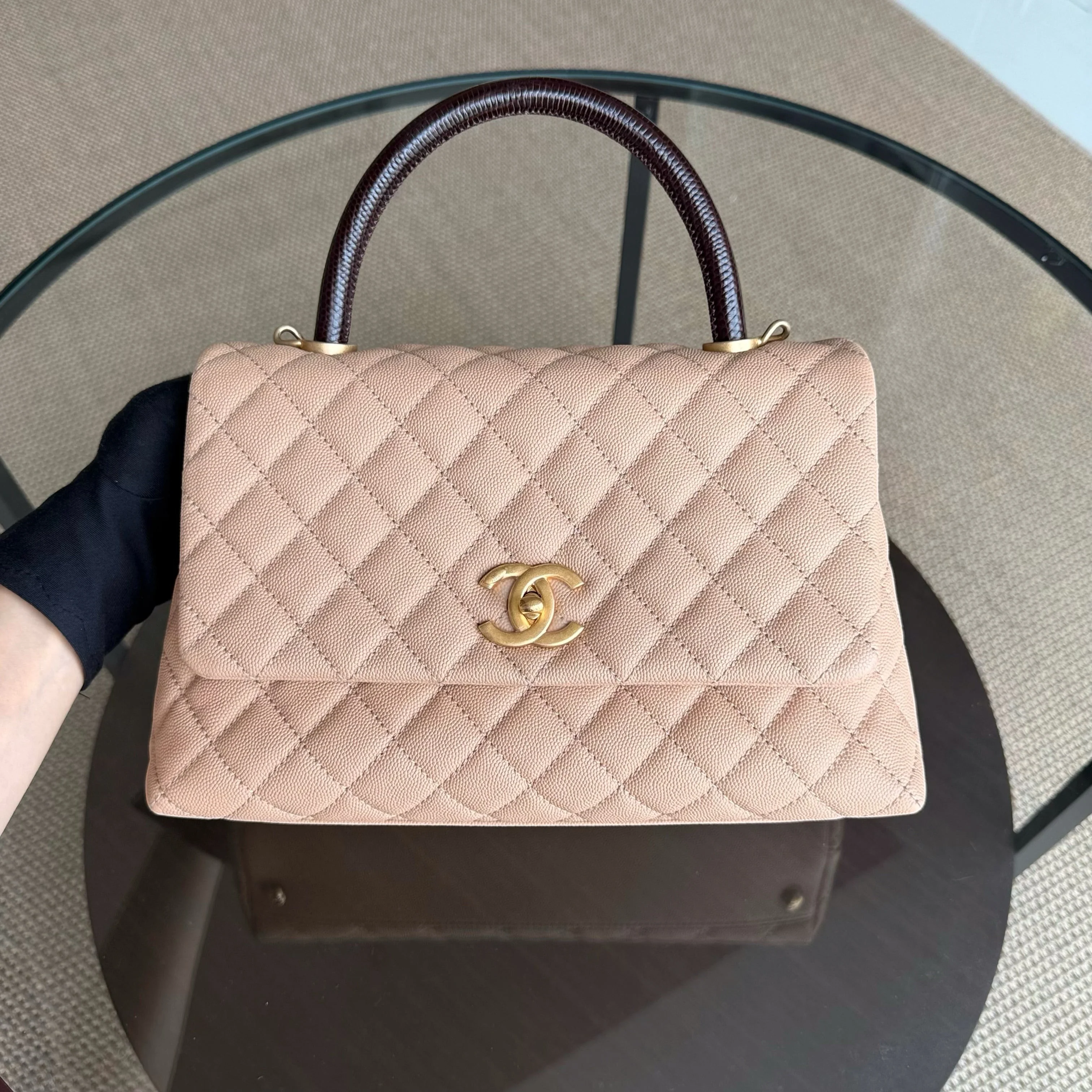 Chanel Coco Handle Medium - Caviar Quilted Beige Gold Hardware