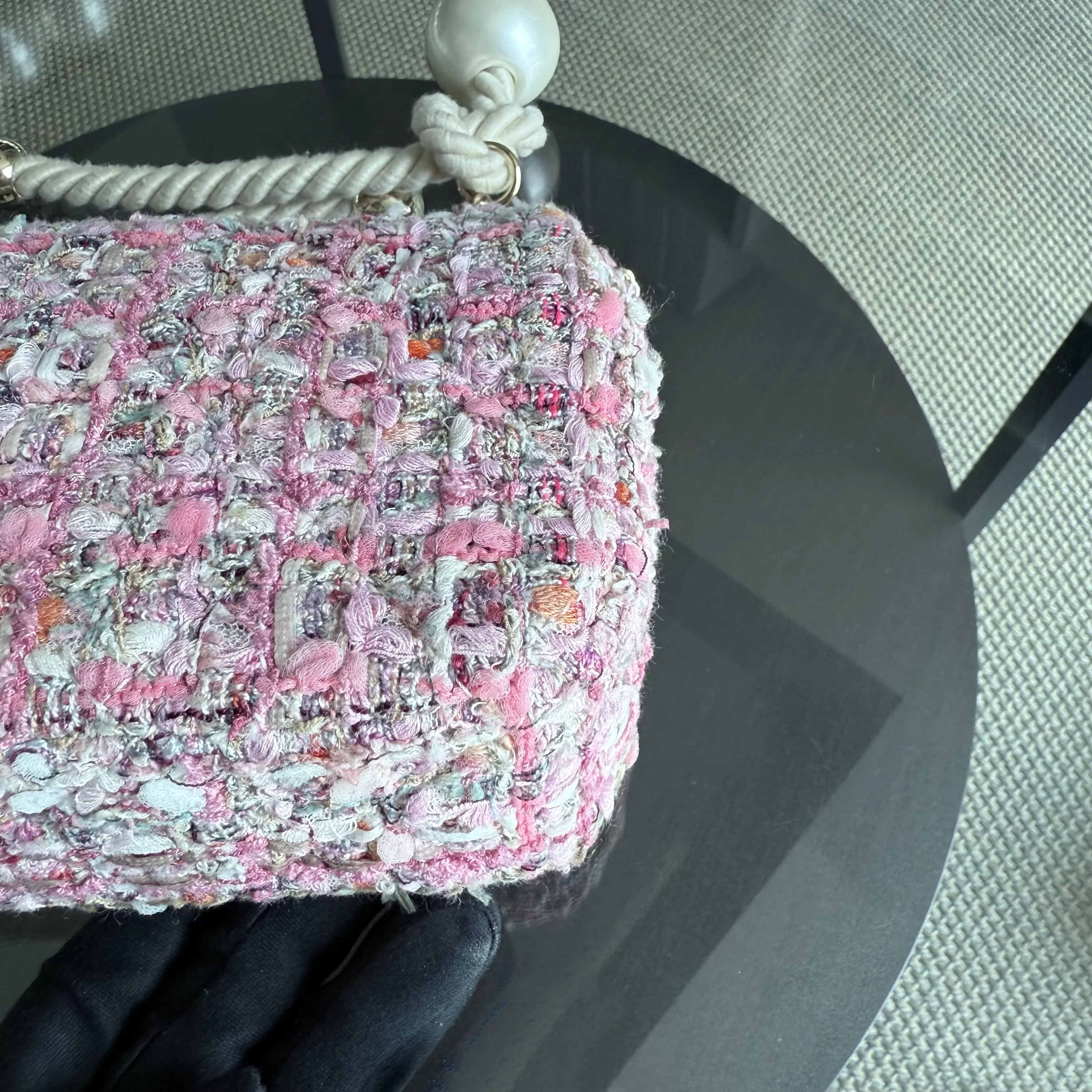 Chanel Classic Flap Mini Square Pearl Tweed - 20CM Pink Gold Hardware Series 27