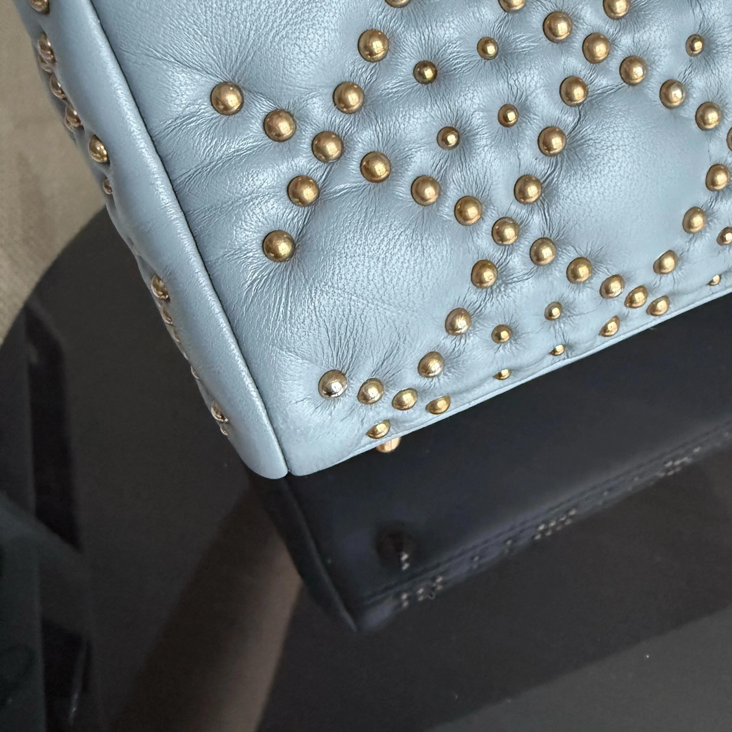 Dior Lady Small Flap - Cannage Calfskin Studded Blue Gold Hardware