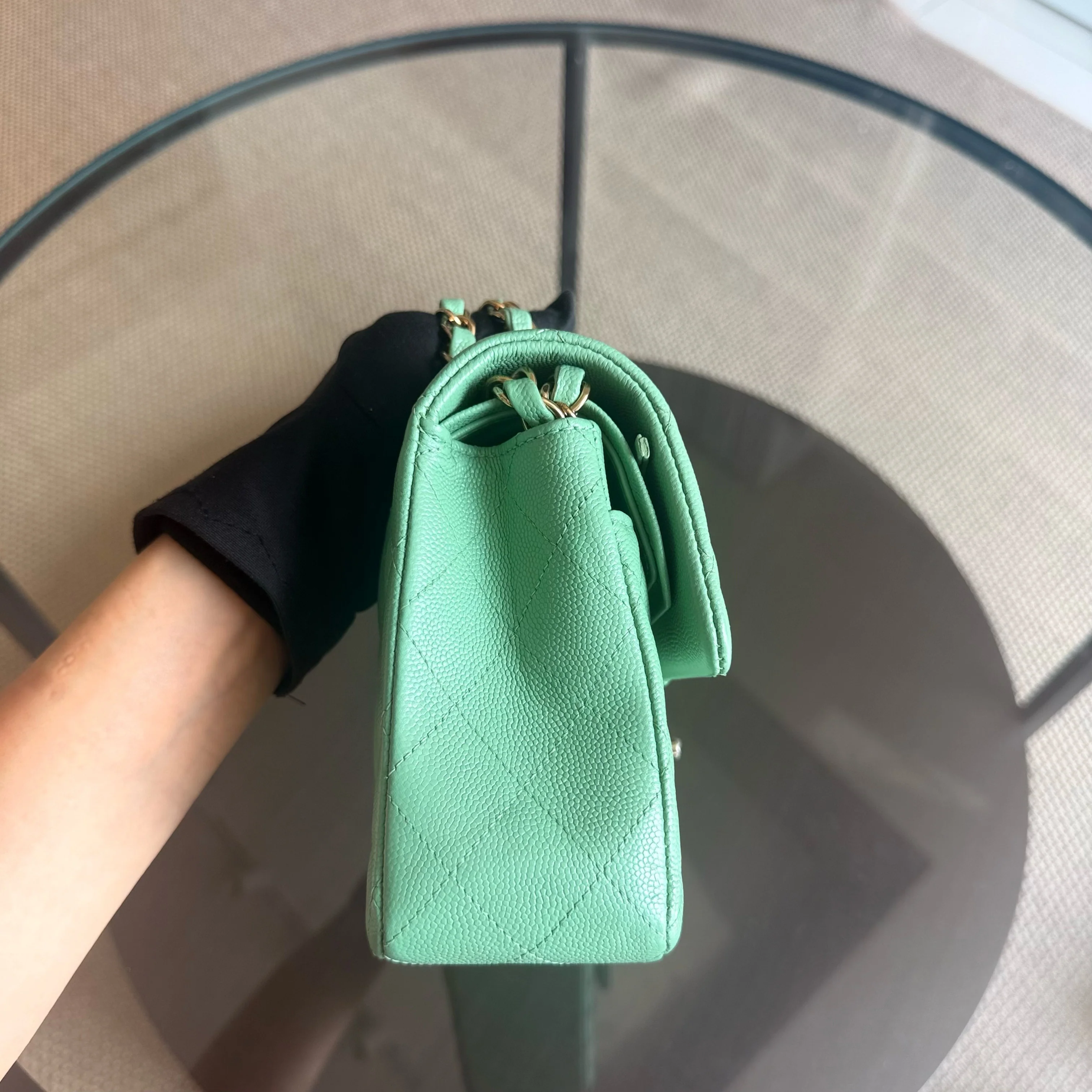 Chanel Classic Flap Small - Caviar 23CM Quilted Grained Calfskin Light Green Light Gold Hardware Microchip