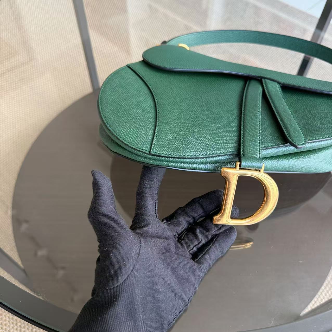 Dior Saddle Medium - Grained Calfskin Green Gold Hardware