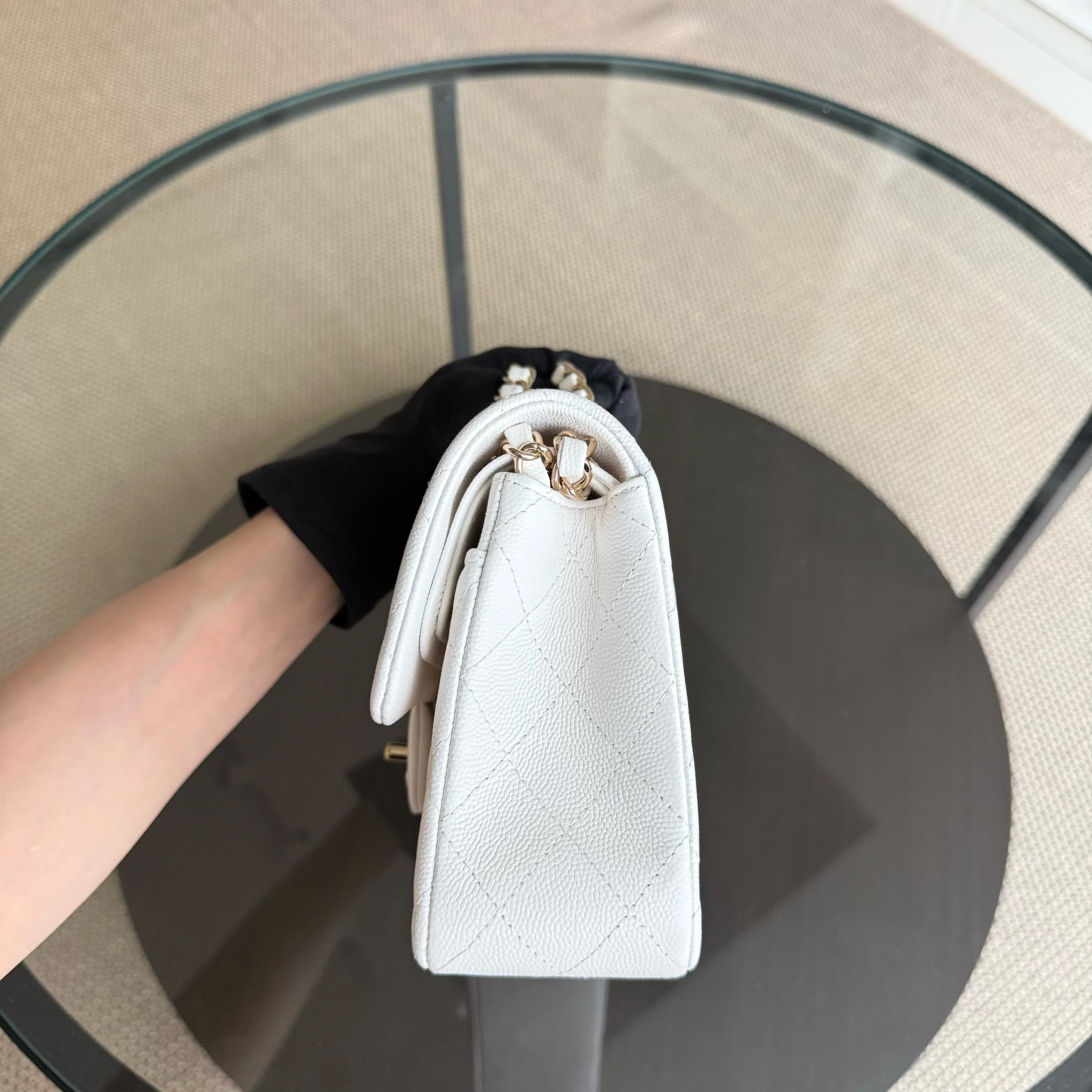 Chanel Classic Flap Small - Caviar 23CM Quilted White Gold Hardware Series 30