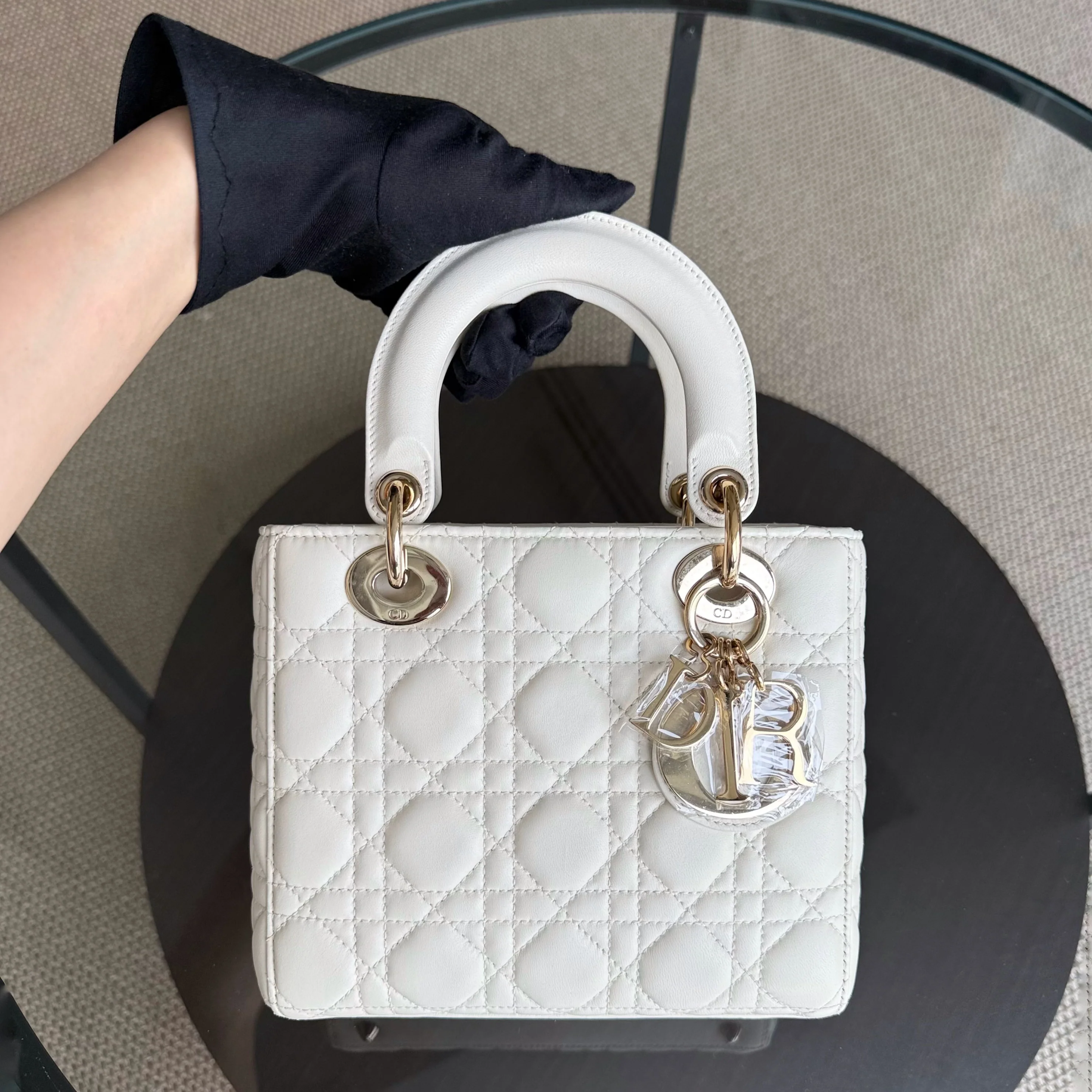 Dior Lady Small - Cannage Lambskin White Gold Hardware
