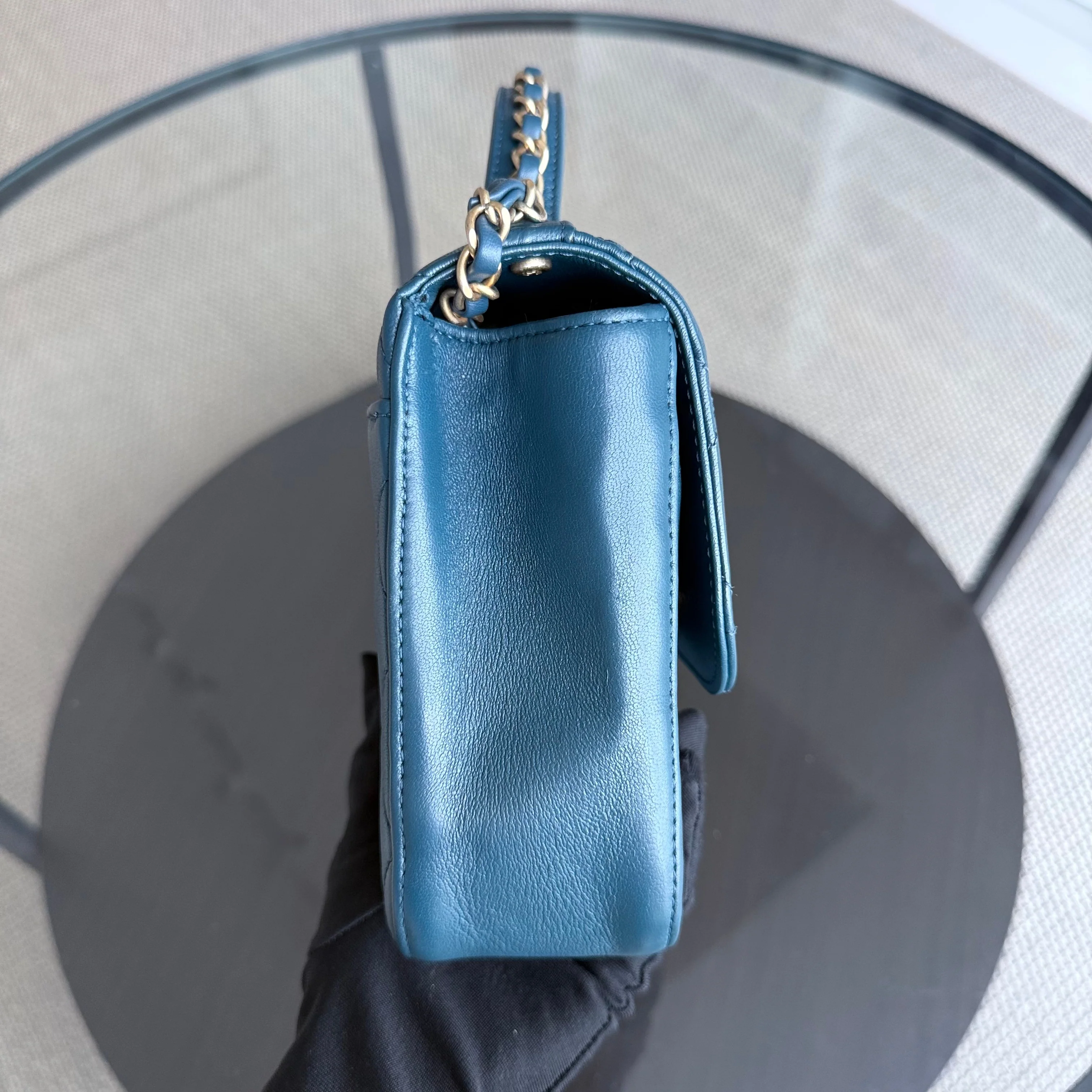 Chanel 19 Bag Flap - C19 With Top Handle Quilted Lambskin Navy Blue Gold Hardware Series 28