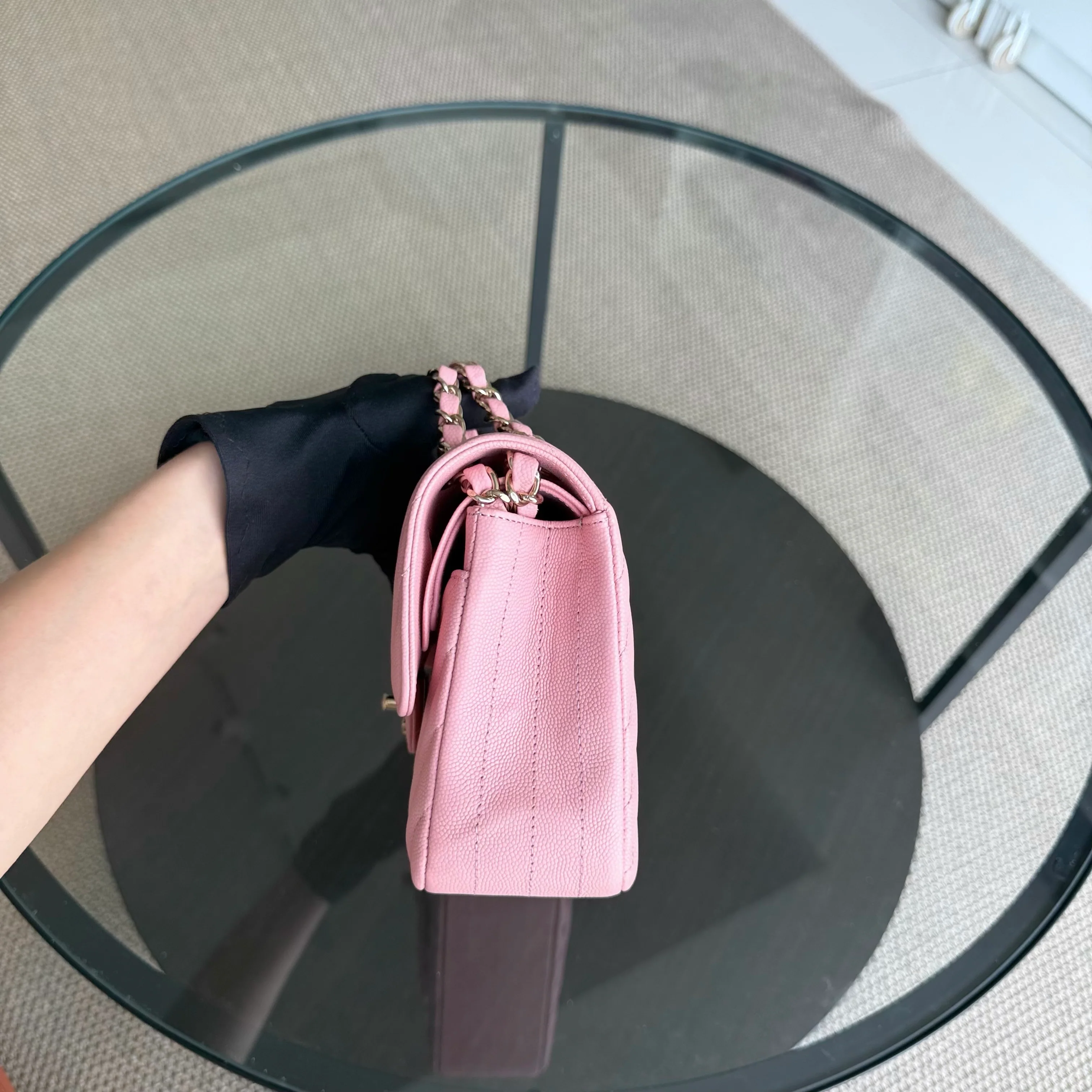 Chanel Classic Flap Small - Caviar 23CM Chevron Light Pink Gold Hardware Series 28