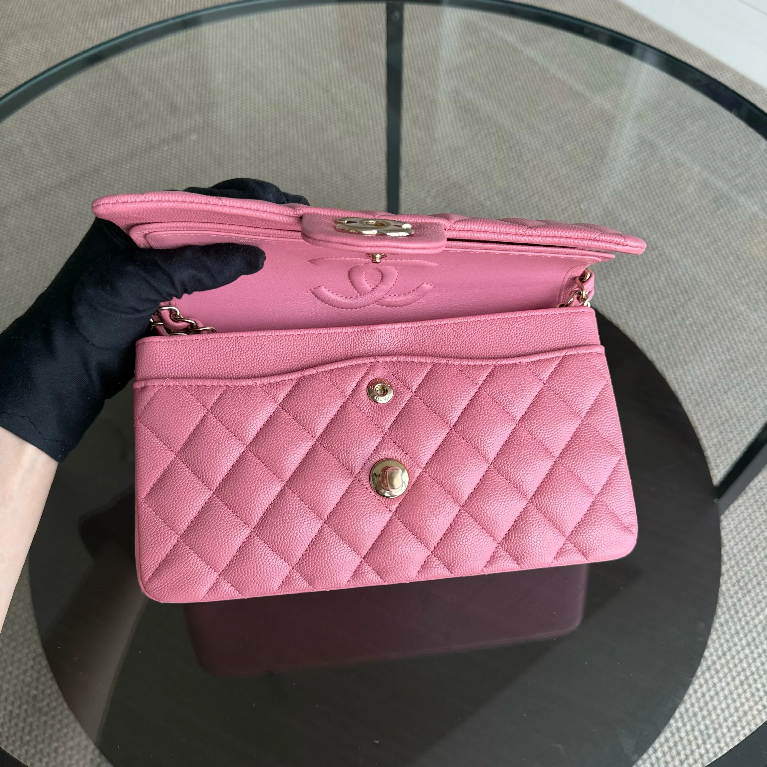 Chanel Classic Flap Small - Caviar 23CM Quilted Pink Gold Hardware Microchip
