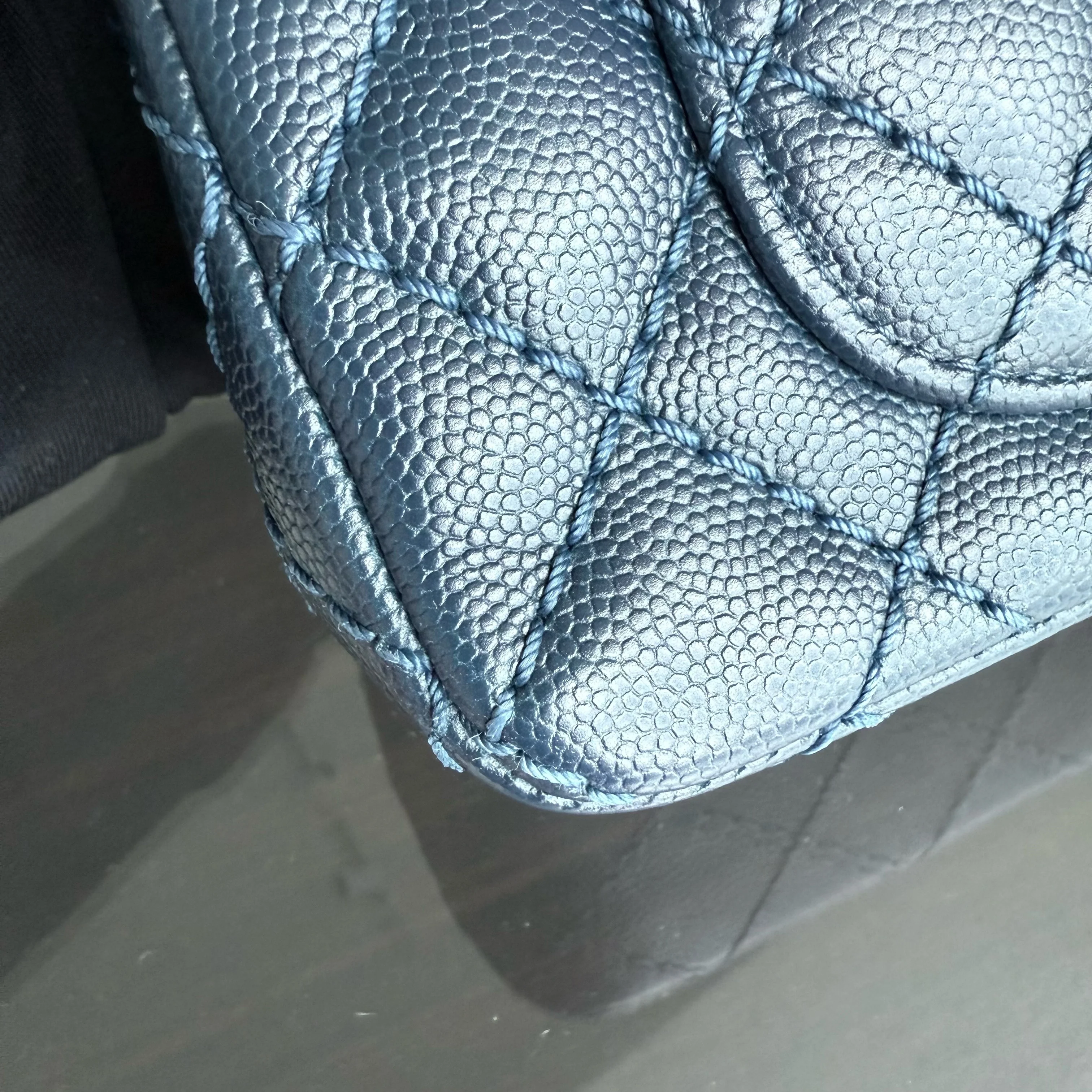 Chanel Classic Flap Mini Rectangle - Caviar 20CM Quilted Dark Blue Ruthenium Silver Hardware Series 23