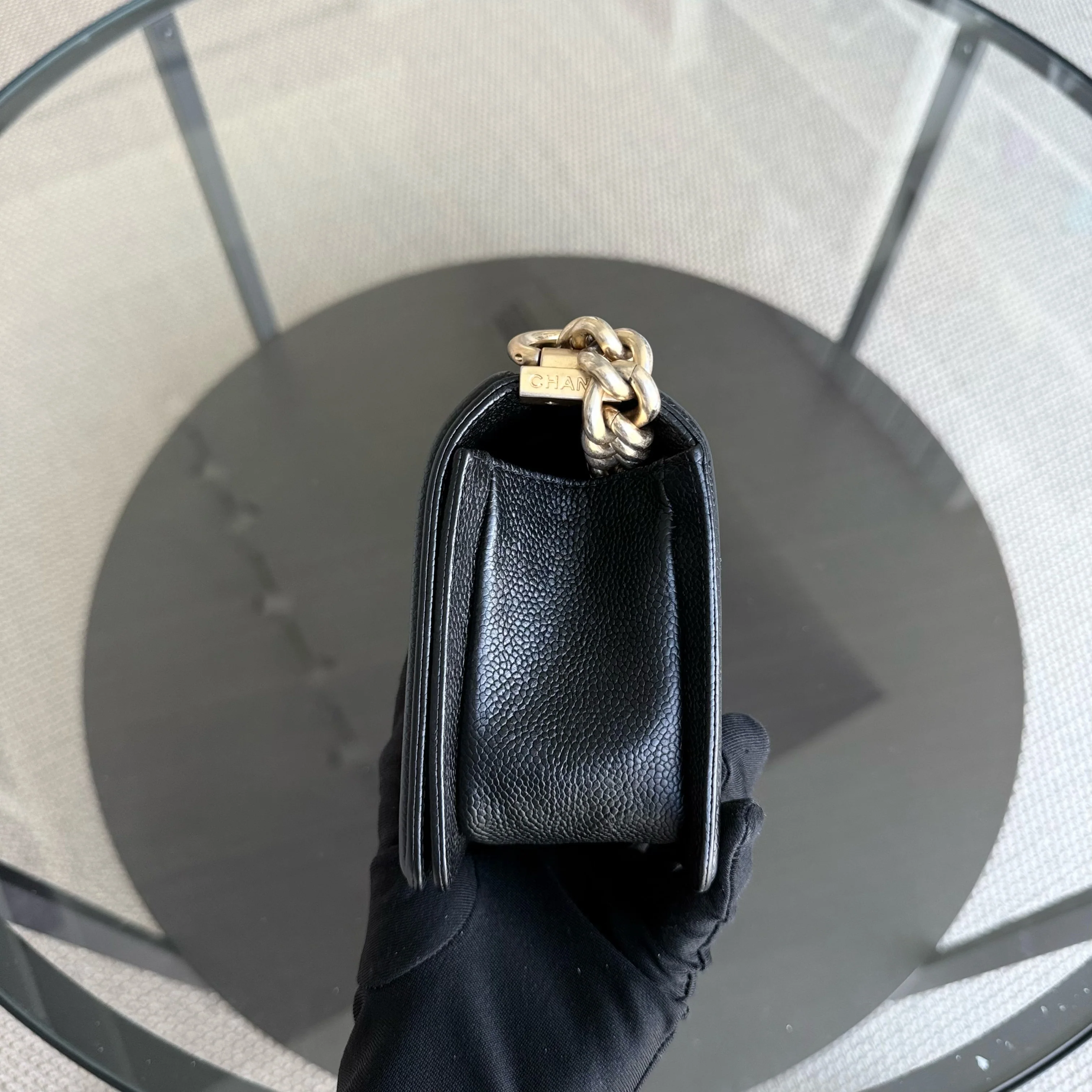 Chanel Boy Small - Caviar 20CM Quilted Black Gold Hardware Series 23