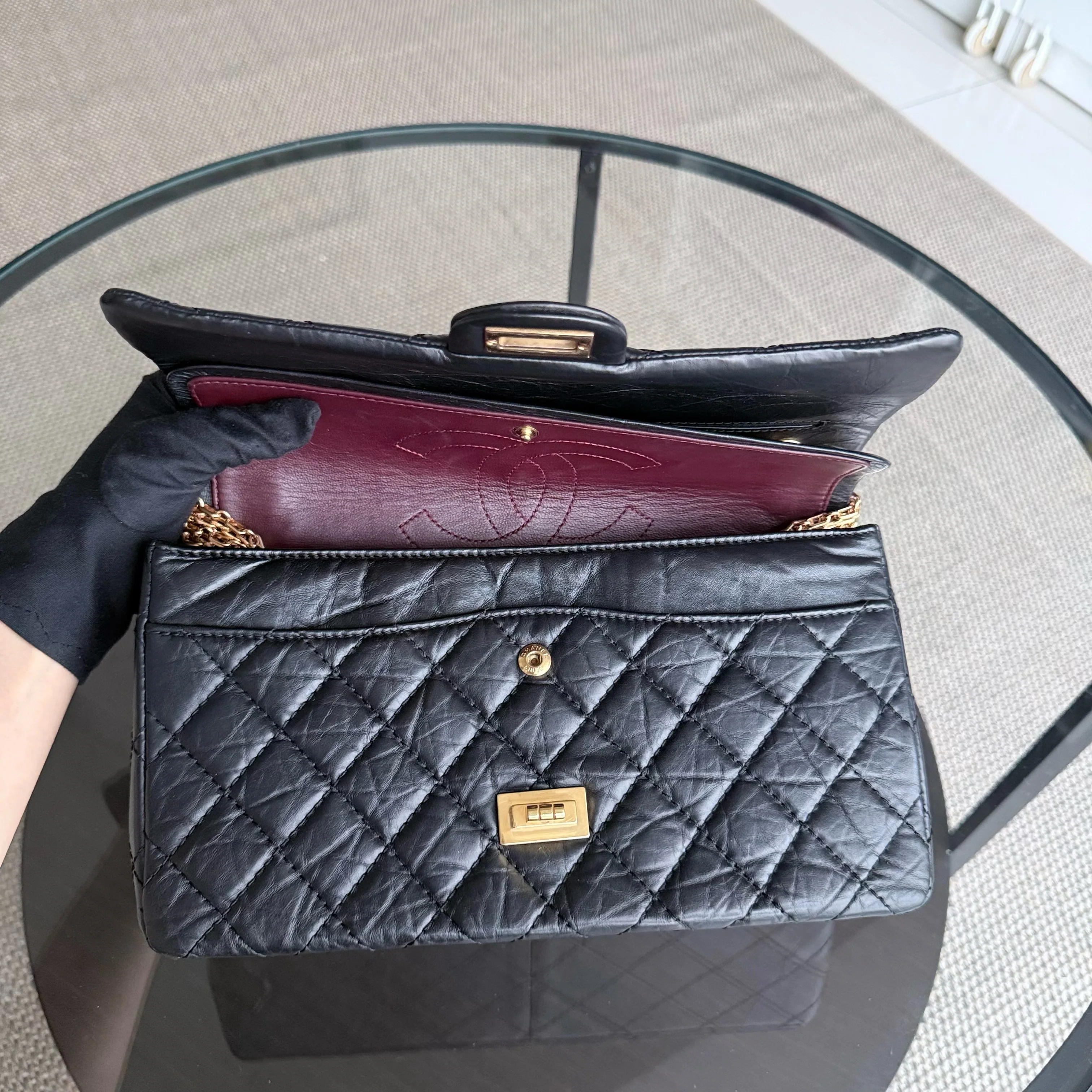 Chanel 2.55 Reissue 226 - 28CM Quilted Aged Calfskin Black Gold Hardware Series 14