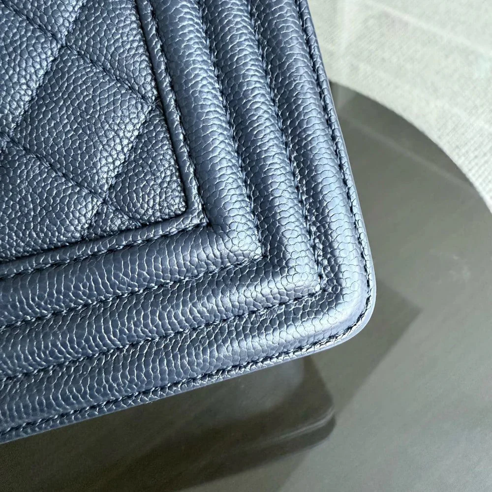 Chanel Boy Medium - Caviar 25CM Quilted Dark Blue Gold Hardware Series 25