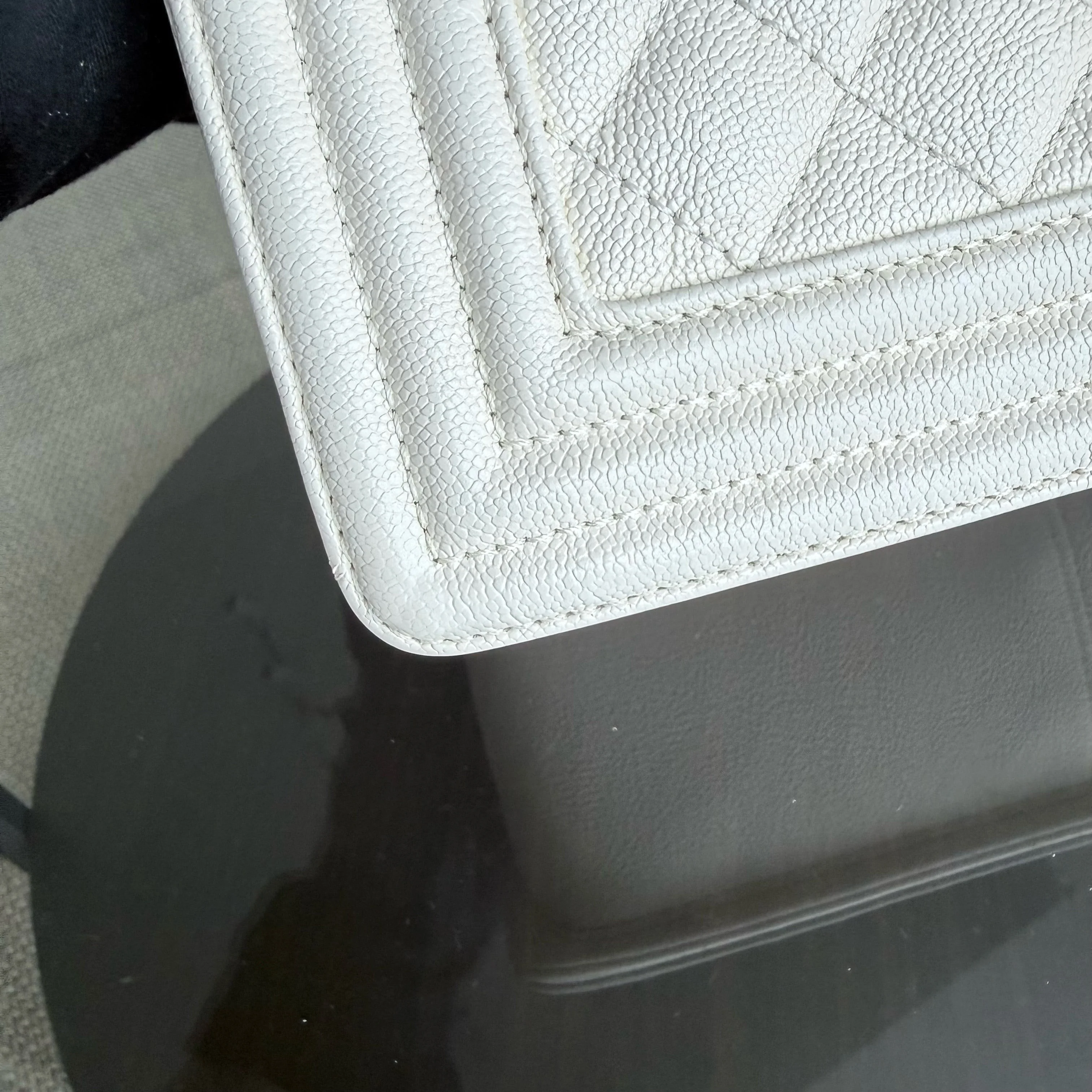 Chanel Boy Medium - Caviar 25CM Cream White Aged Gold Hardware Series 26