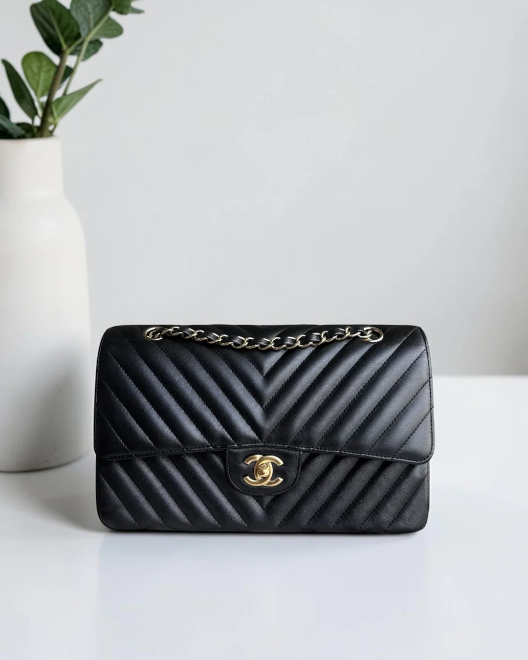 Chanel Classic Flap Medium - 25CM Chevron Lambskin Black Gold Hardware Series 23