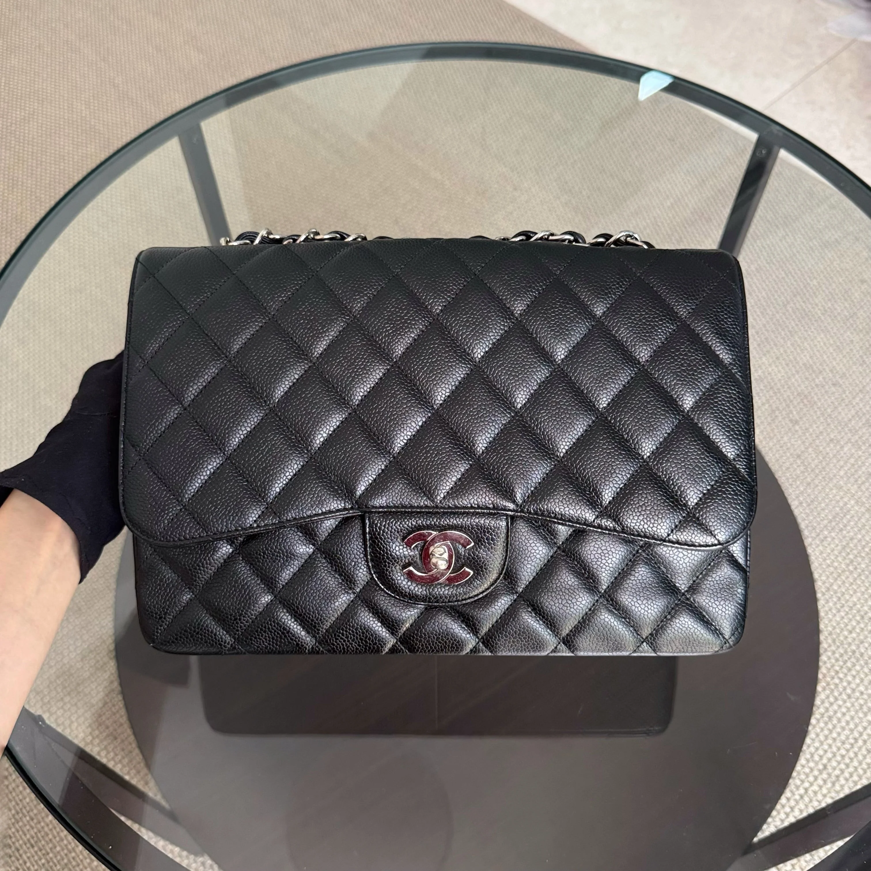 Chanel Classic Flap Jumbo - Caviar 30CM Single Flap Quilted Black Silver Hardware