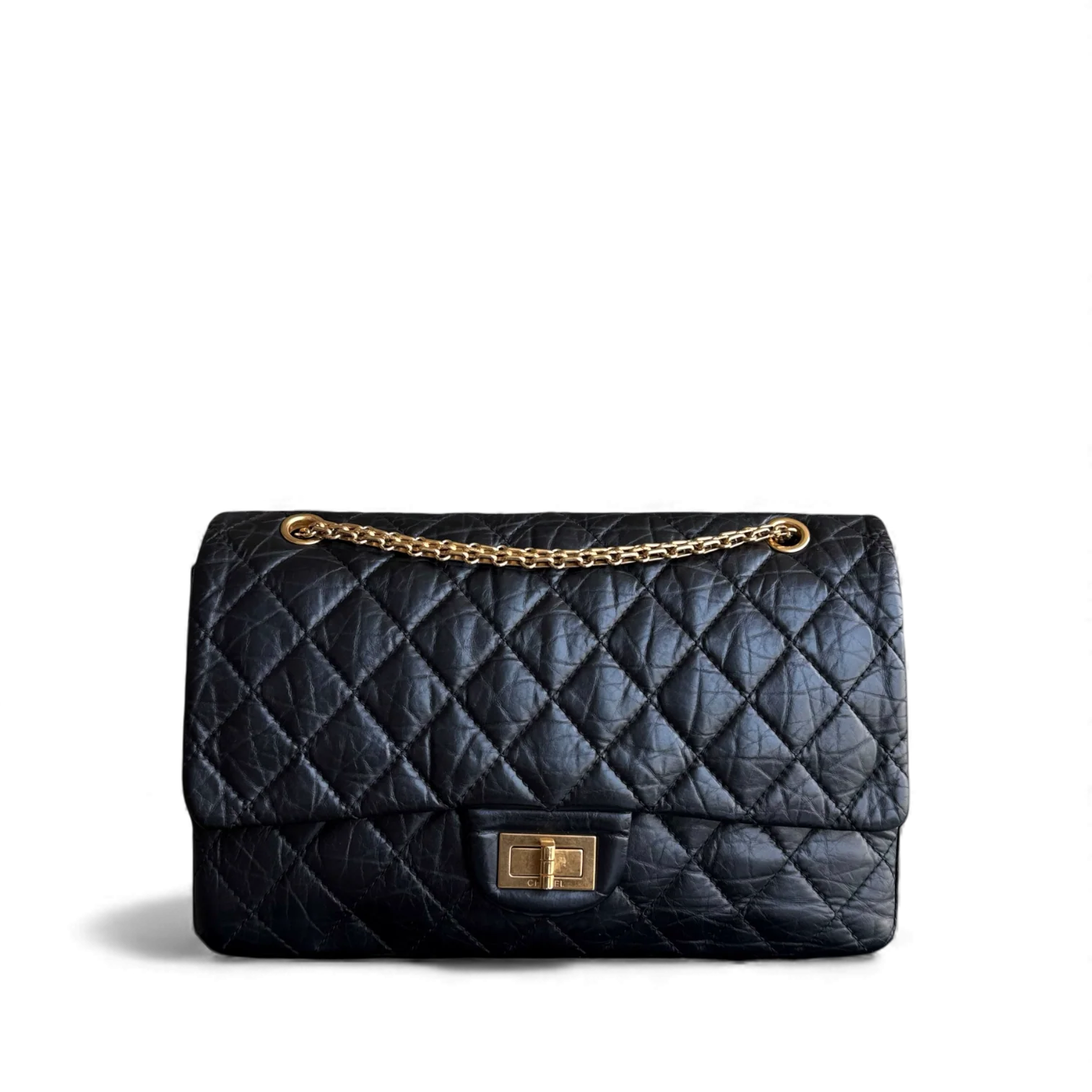 Chanel 2.55 Reissue 227 - Quilted Aged Calfskin Black Gold Hardware Series 18