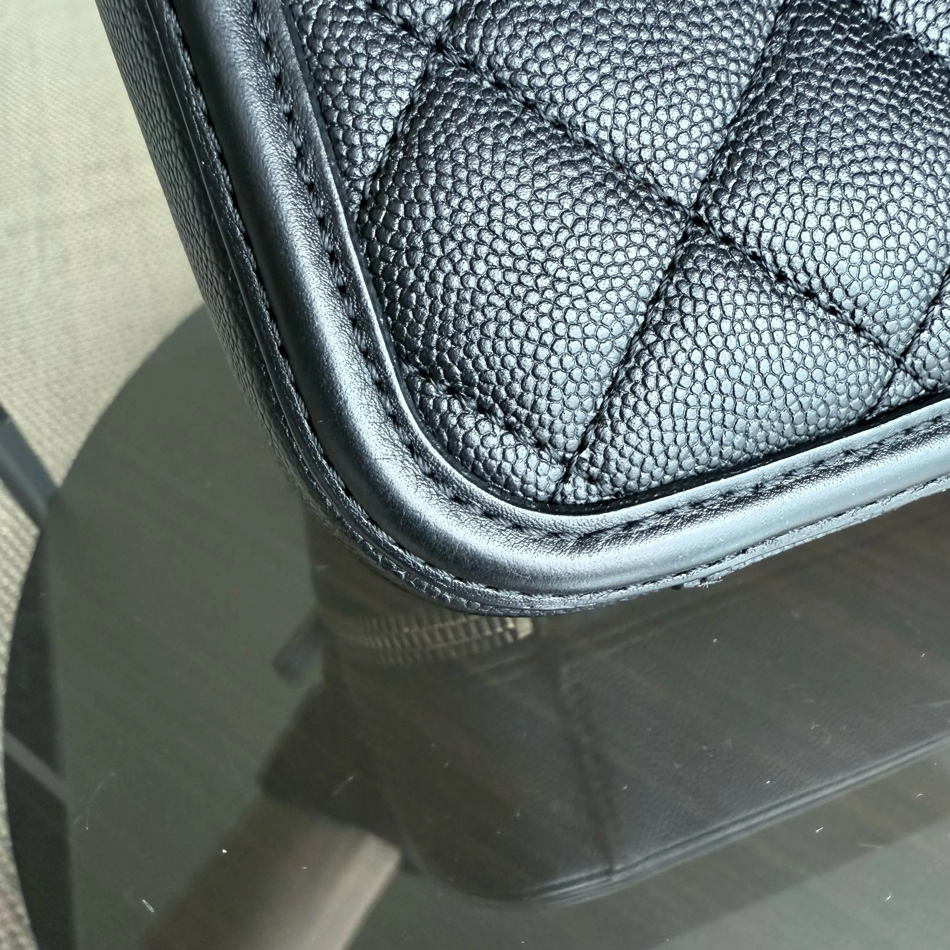 Chanel Filigree Vanity Case Medium - Caviar Quilted Grained Calfskin Black Gold Hardware Series 25