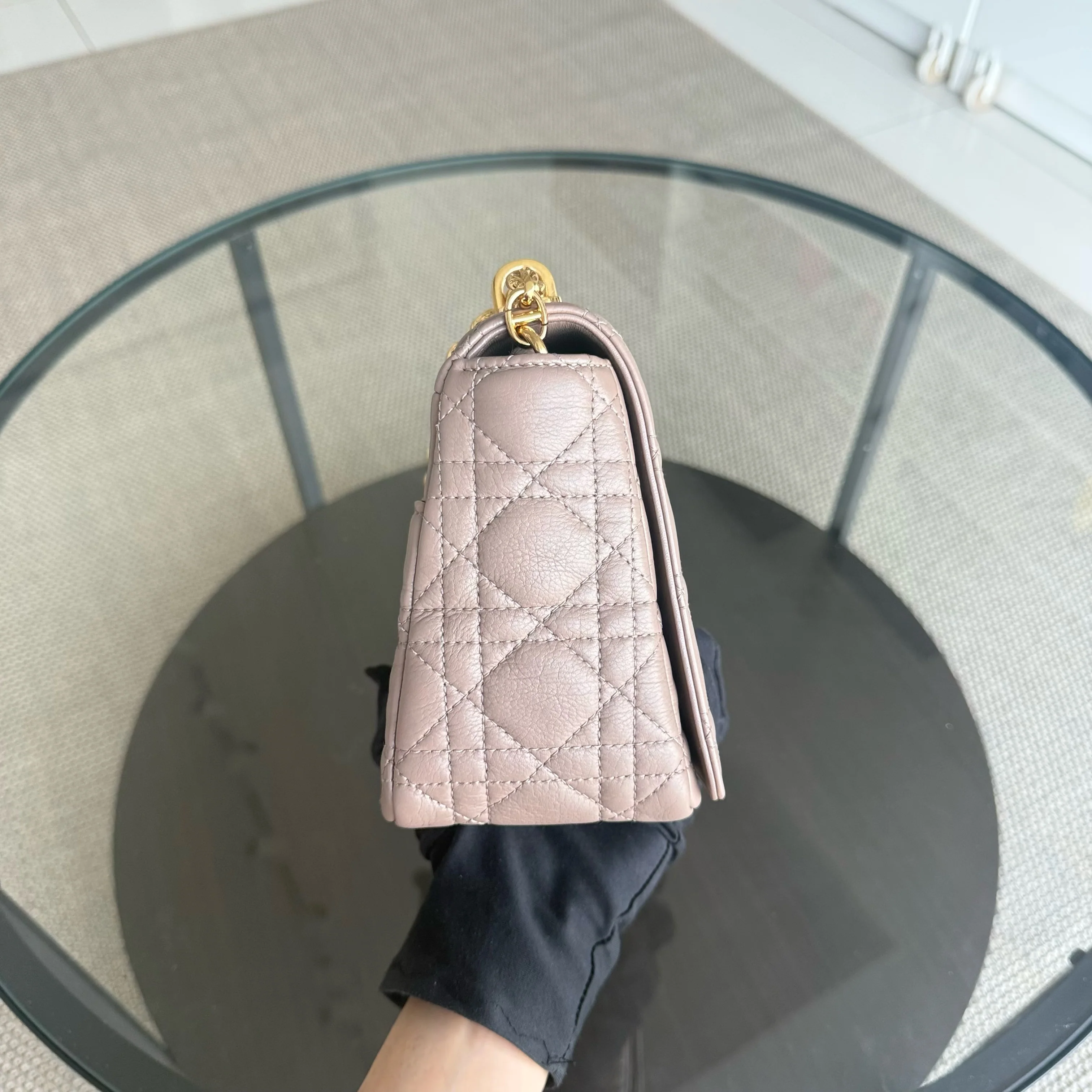 Dior Caro Medium - 25CM Cannage Calfskin Milktea Blush Gold Hardware
