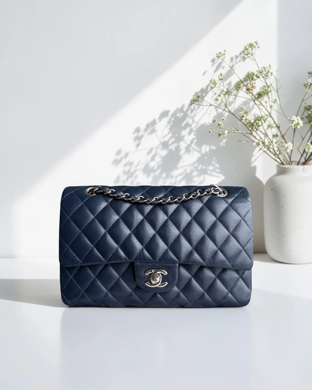 Chanel Classic Flap Medium - Caviar 25CM Quilted Dark Midnight Blue Silver Hardware Series 19