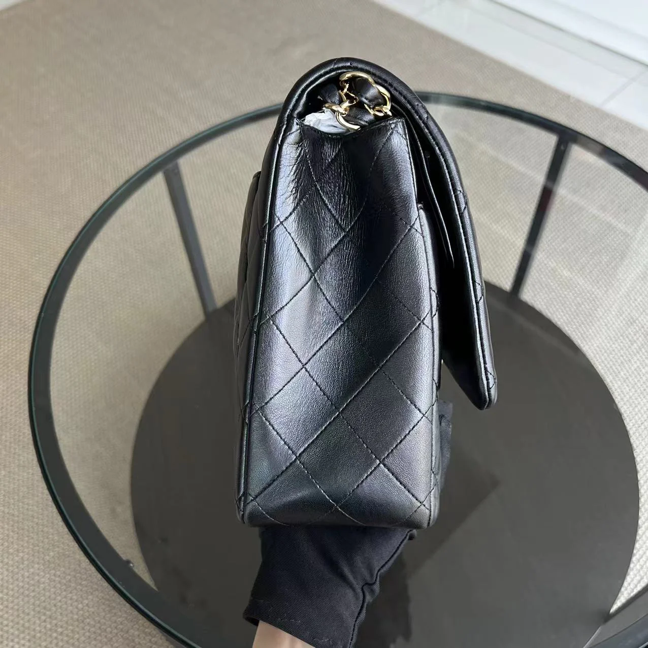 Maxi Classic Flap Double Flap Quilted Lambskin Black Golden Hardware Series 14