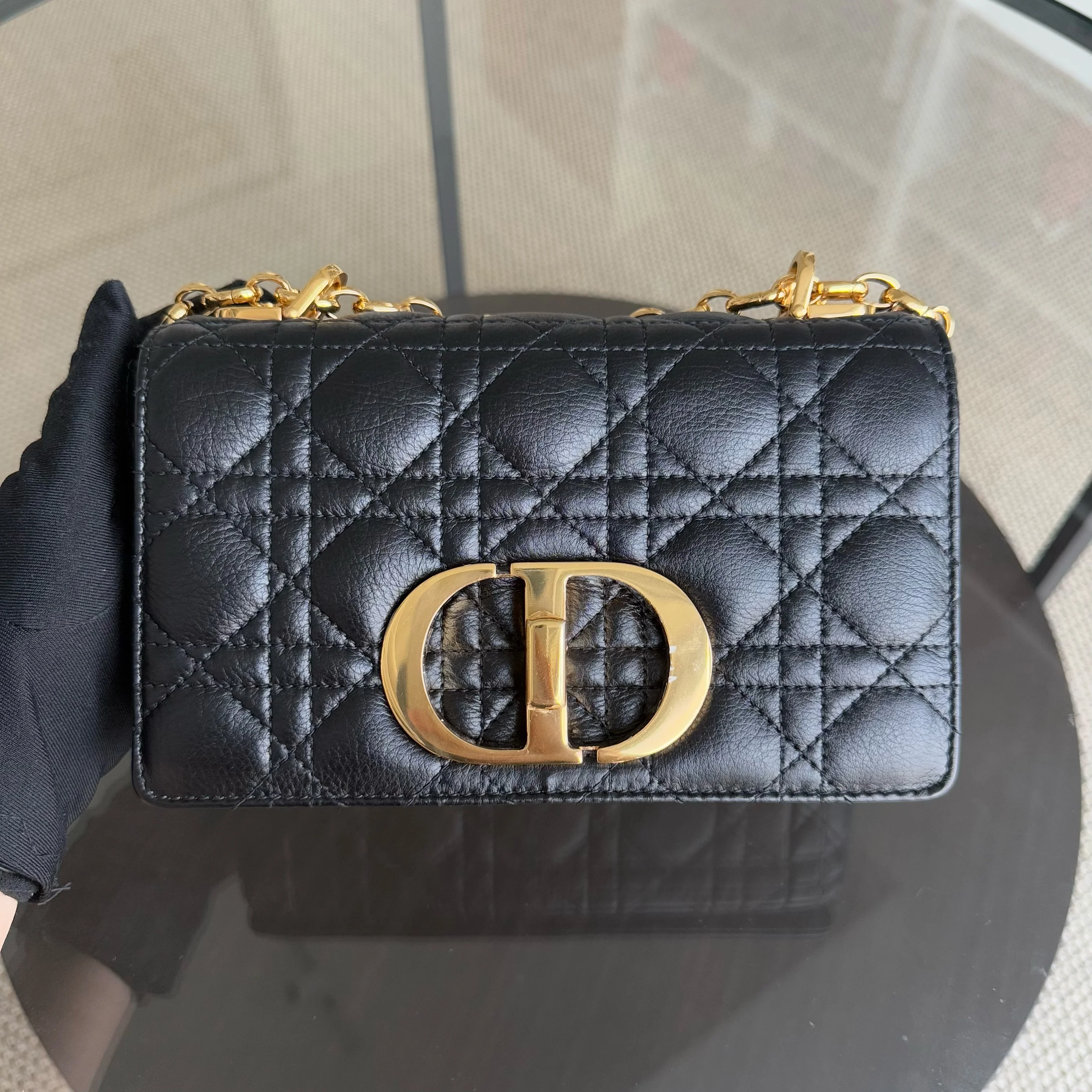 Dior Caro Small - Cannage Calfskin Black Gold Hardware