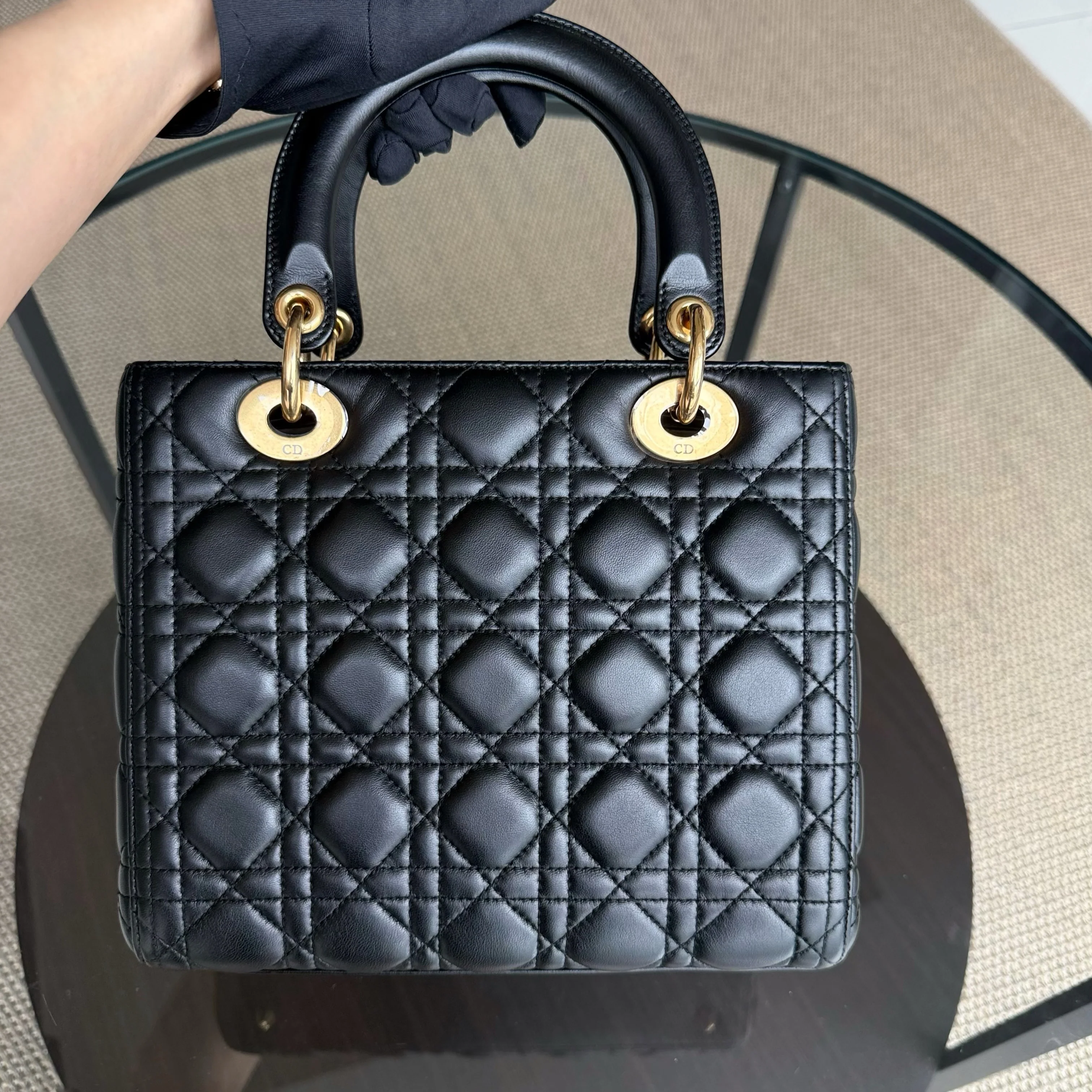 Dior Lady Medium - Cannage Lambskin Black Gold Hardware NO STRAP