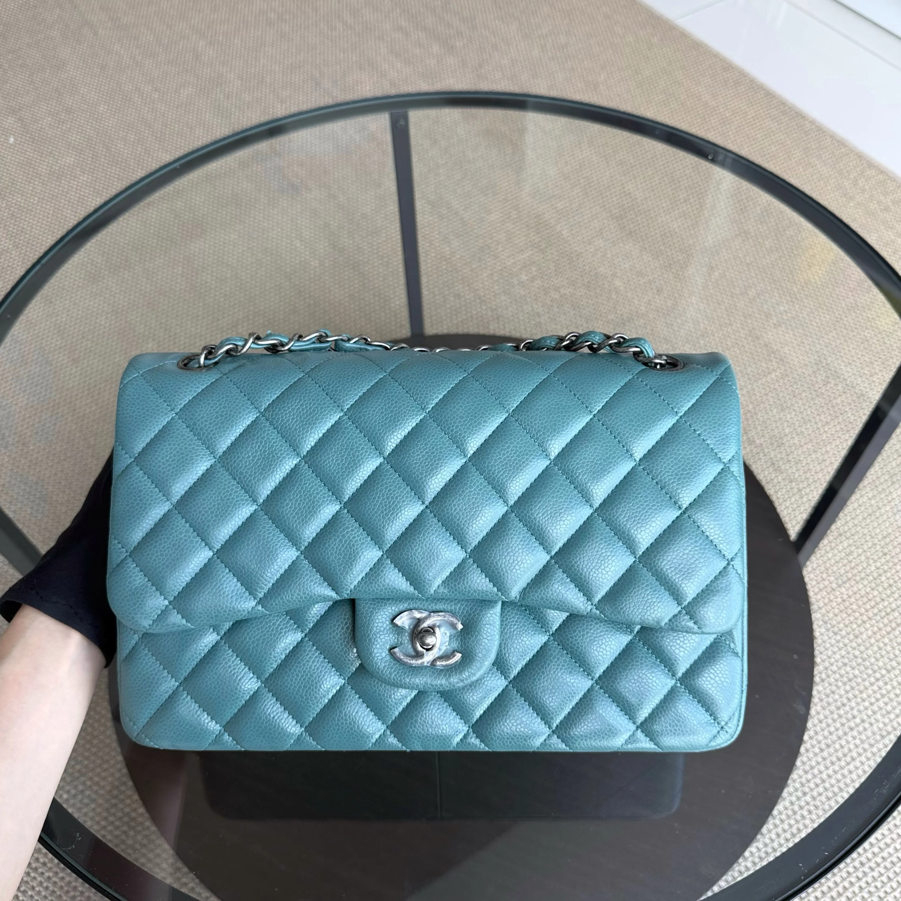 Chanel Classic Flap Jumbo - Caviar 30CM Double Flap Quilted Grained Calfskin Silver Hardware Series 21