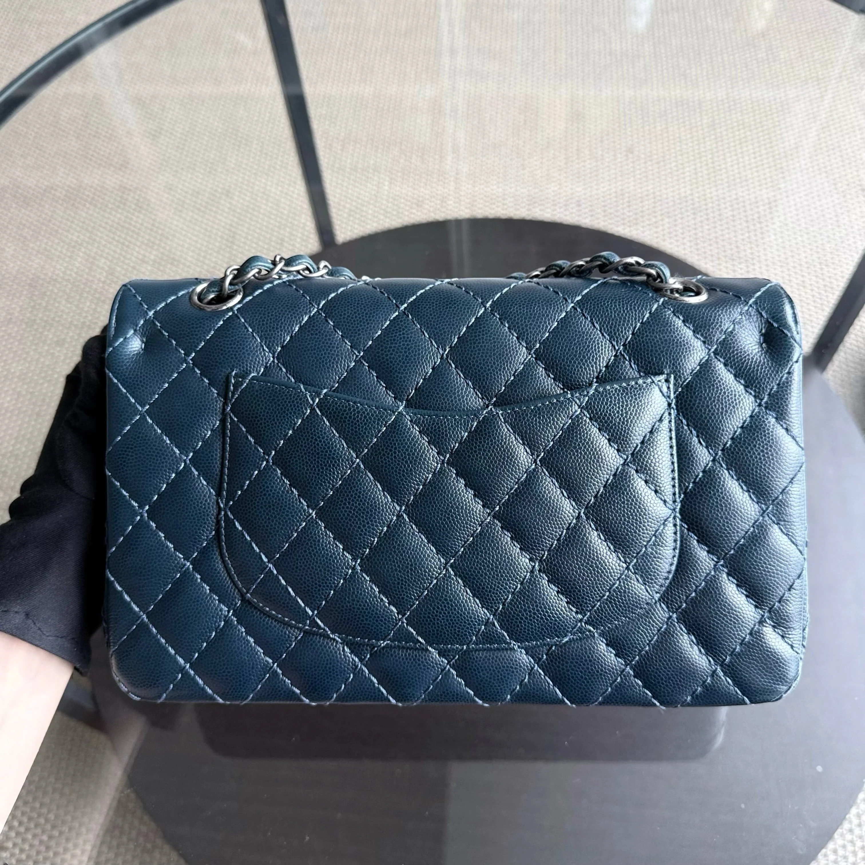 Chanel Classic Flap Medium - Caviar 25CM Quilted Dark Blue Silver Hardware Series 23
