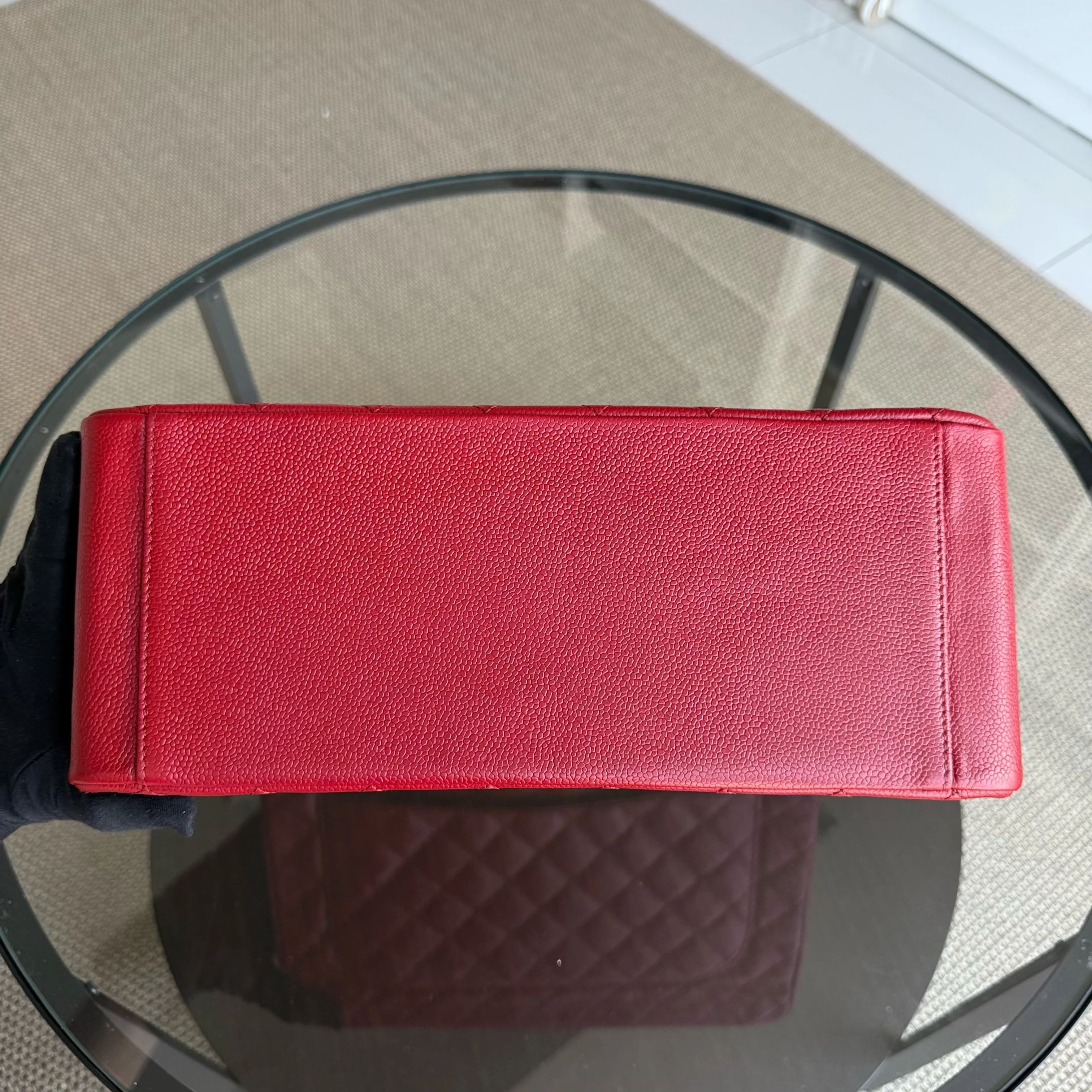 Chanel GST Grand Shopping Tote - Caviar Quilted Grained Calfskin Red Silver Hardware Series 17