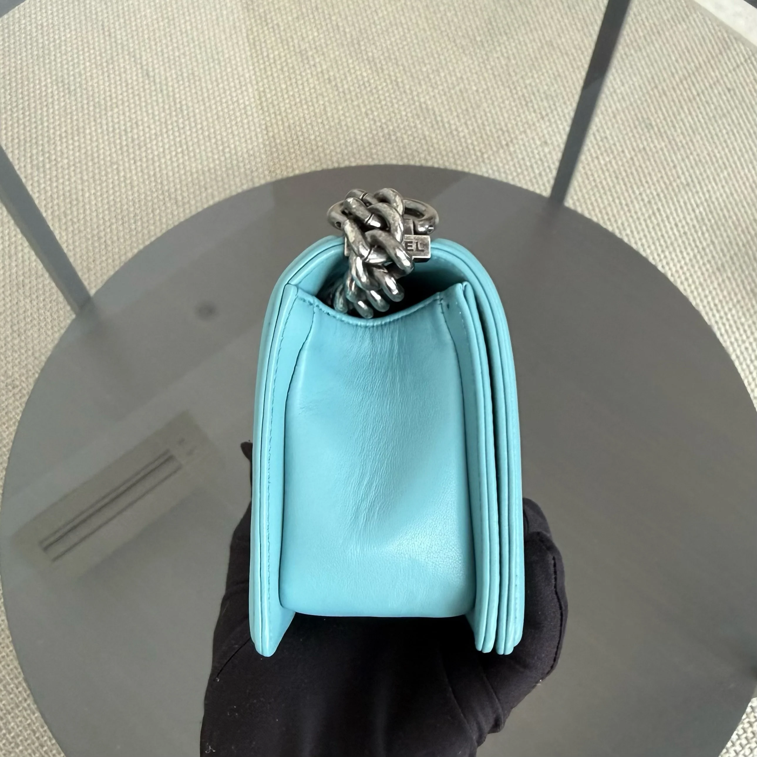 Chanel Boy Small - 20CM Stingray Tiffany Blue Silver Hardware Series 22