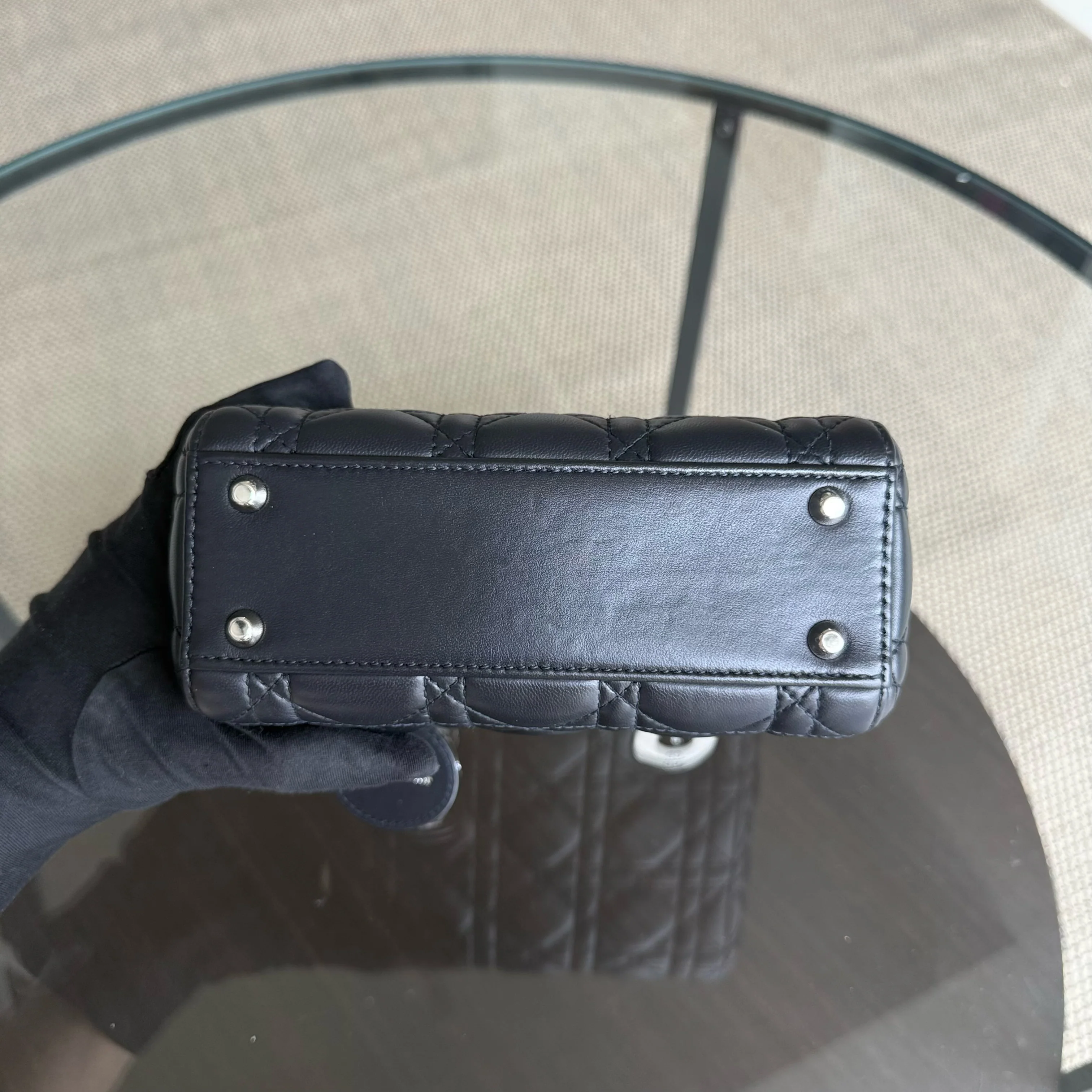 Dior Lady Mini - Cannage Lambskin Midnight Blue Silver Hardware Chain Strap