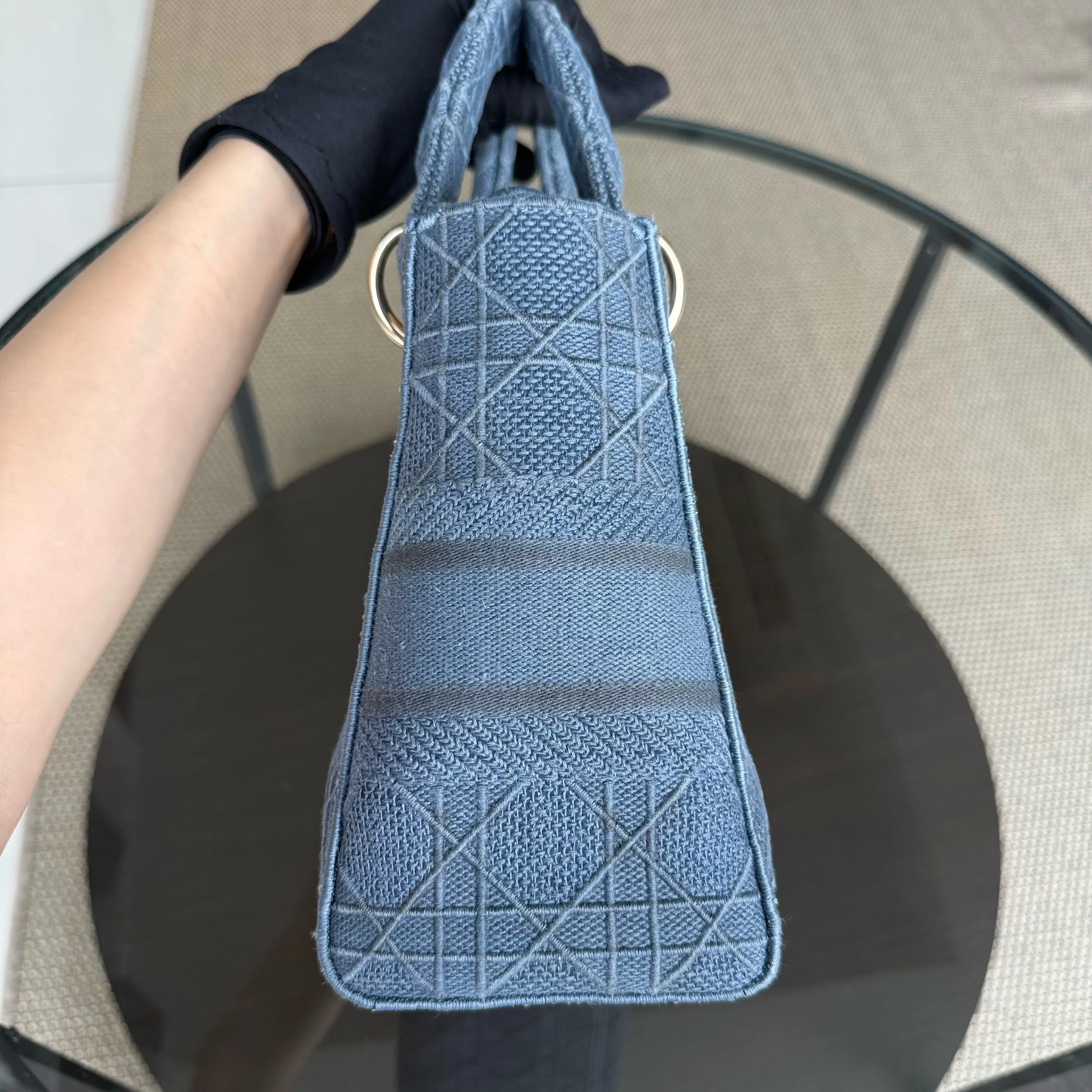 Dior Lady D-Lite - Cannage Embroidered Light Denim Blue Gold Hardware