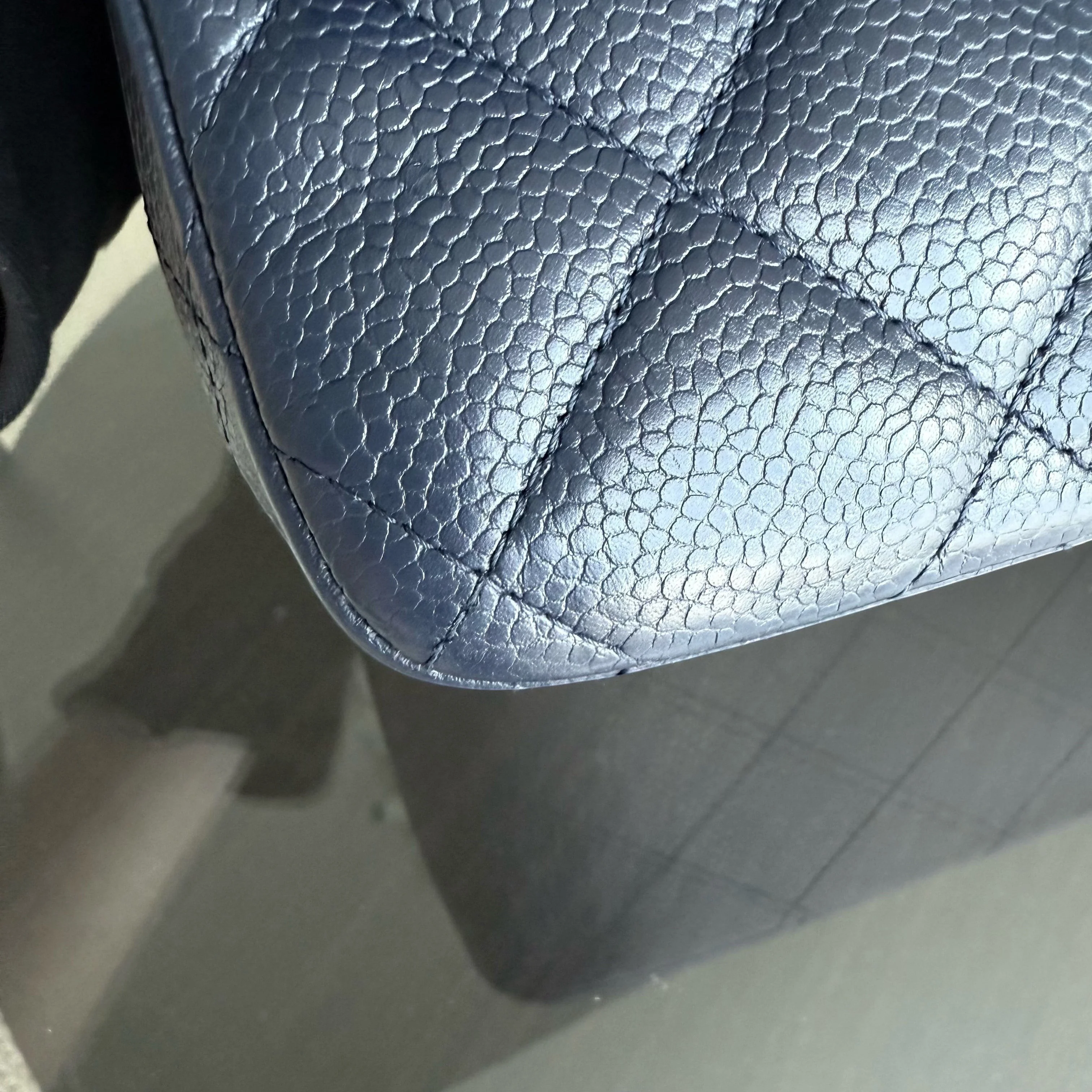 Chanel Classic Flap Jumbo - Caviar Double Flap 30CM Quilted Grained Calfskin Dark Navy Blue Silver Hardware