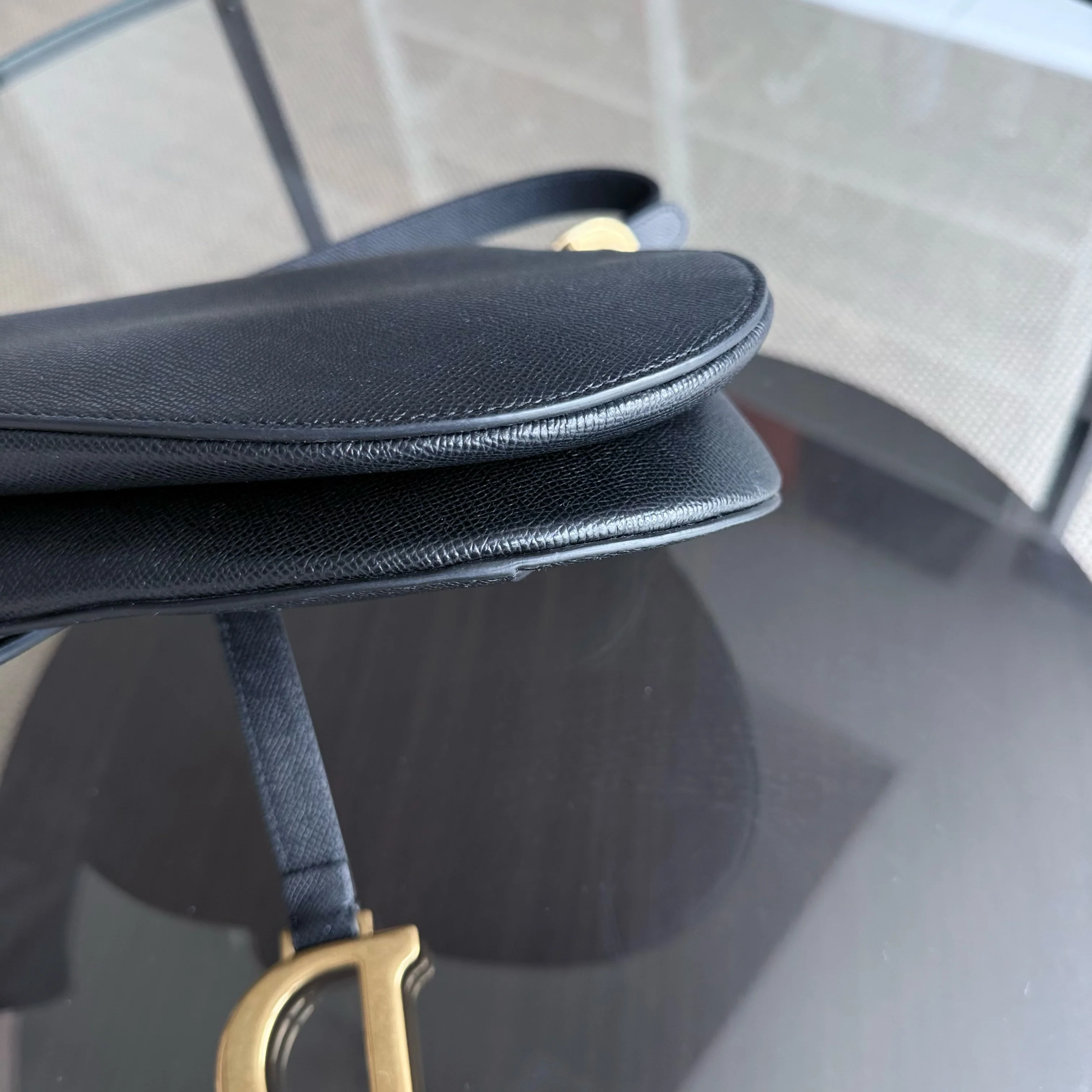 Dior Saddle Medium With Strap - Grained Calfskin Black Gold Hardware